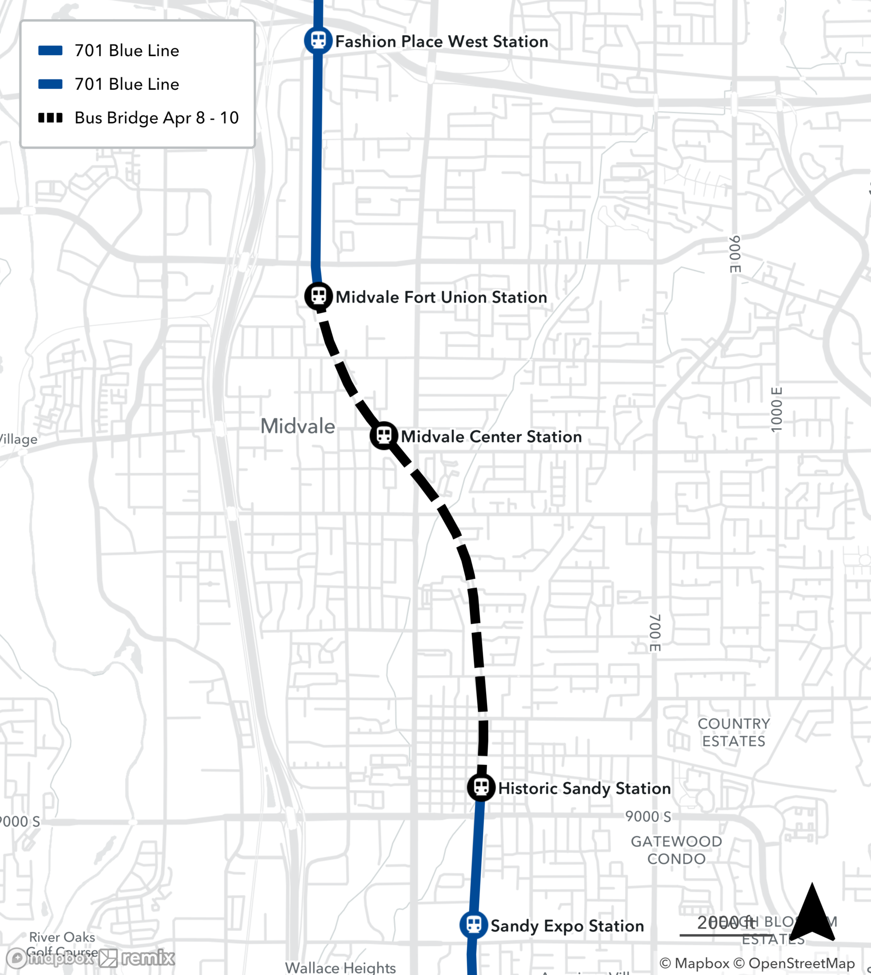 Blue Line Bus Bridge Map