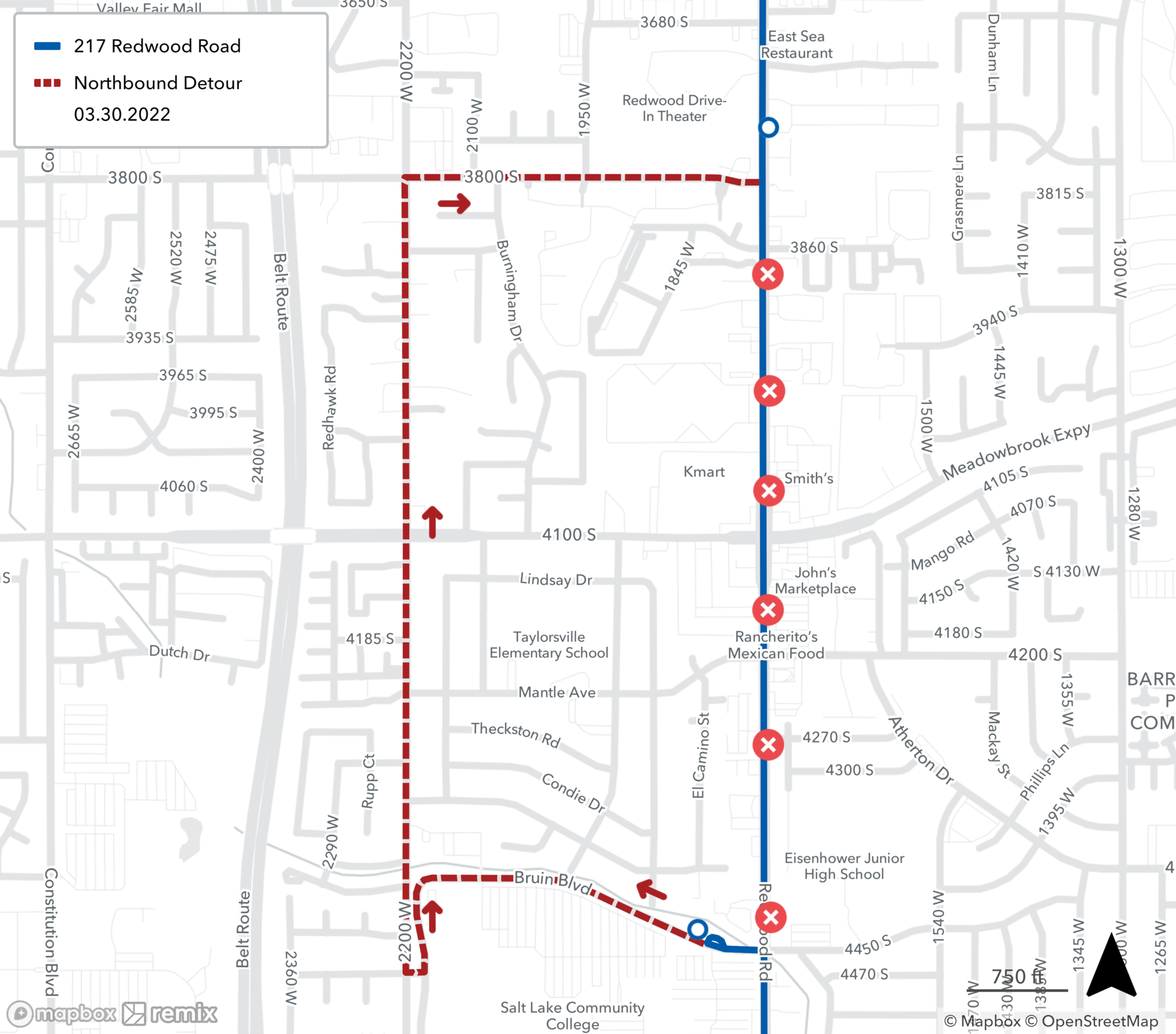 Route 217 Detour Map