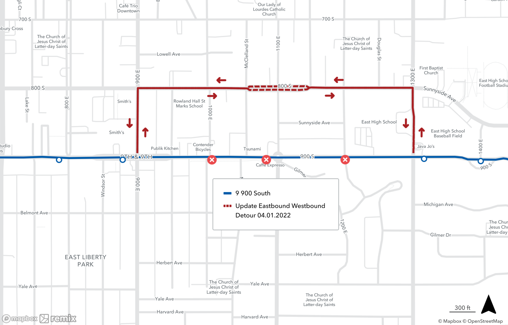 Route 9 Update Detour Map 04.01.2022