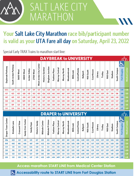 Early Morning Service Saturday April 23rd for Salt Lake City Marathon