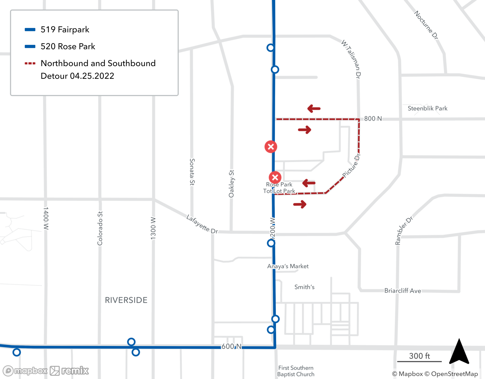 Route 519 and 520 Detour Map