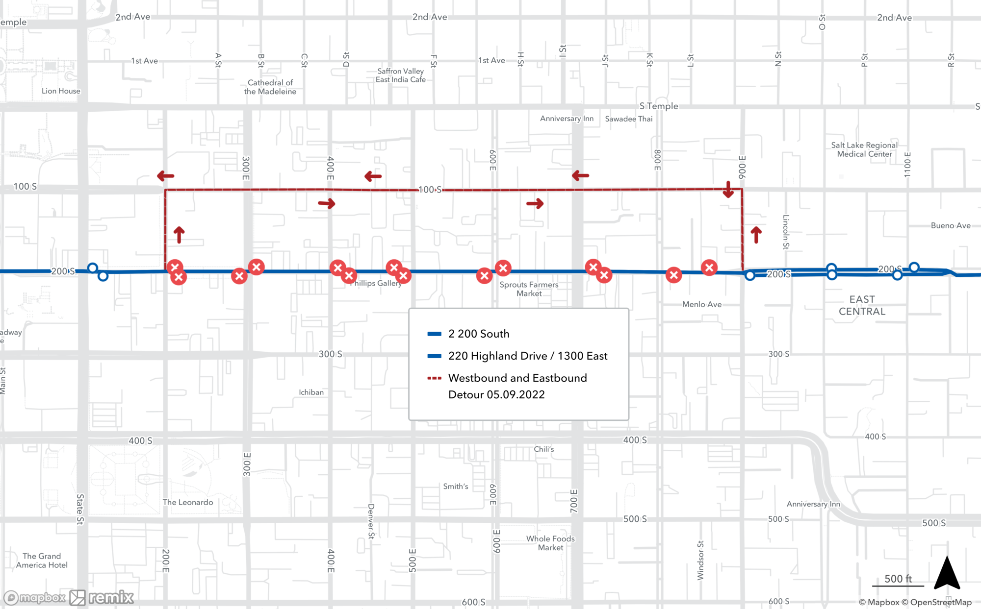 Route 2 and 200 Detour Map 05.09.2022