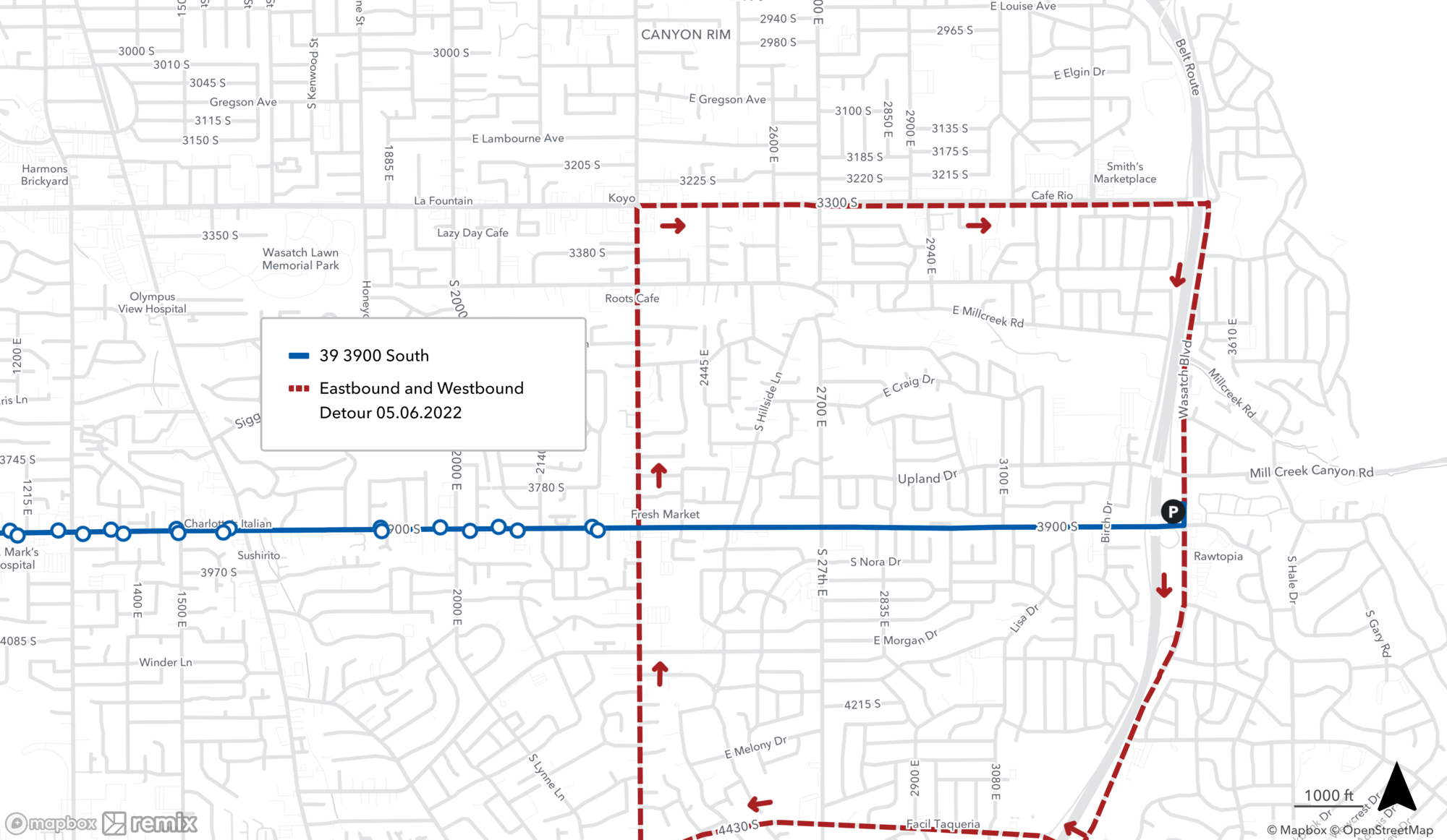 Route 39 Detour Map 05.06.2022