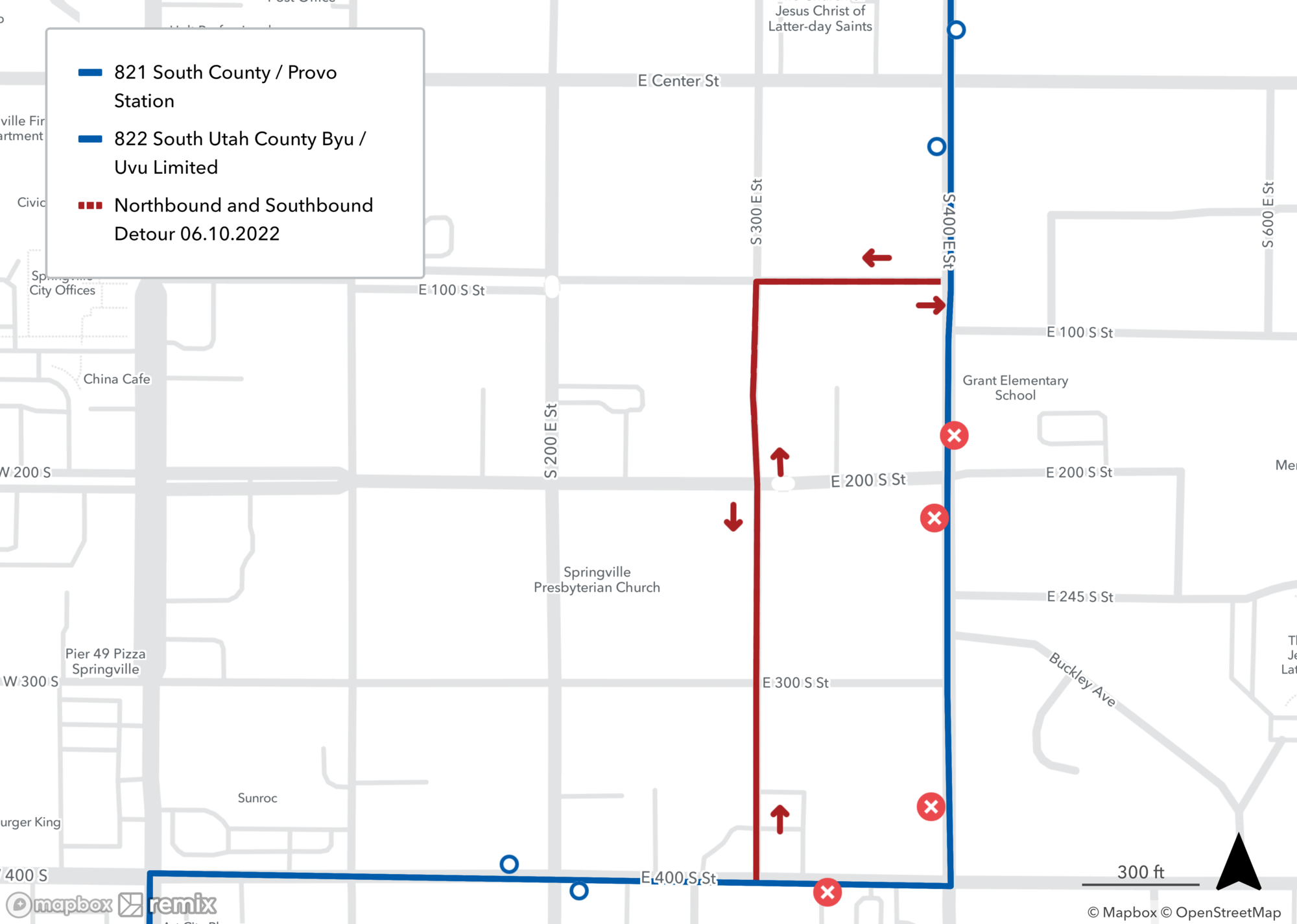 Route 821 and 822 Detour Map