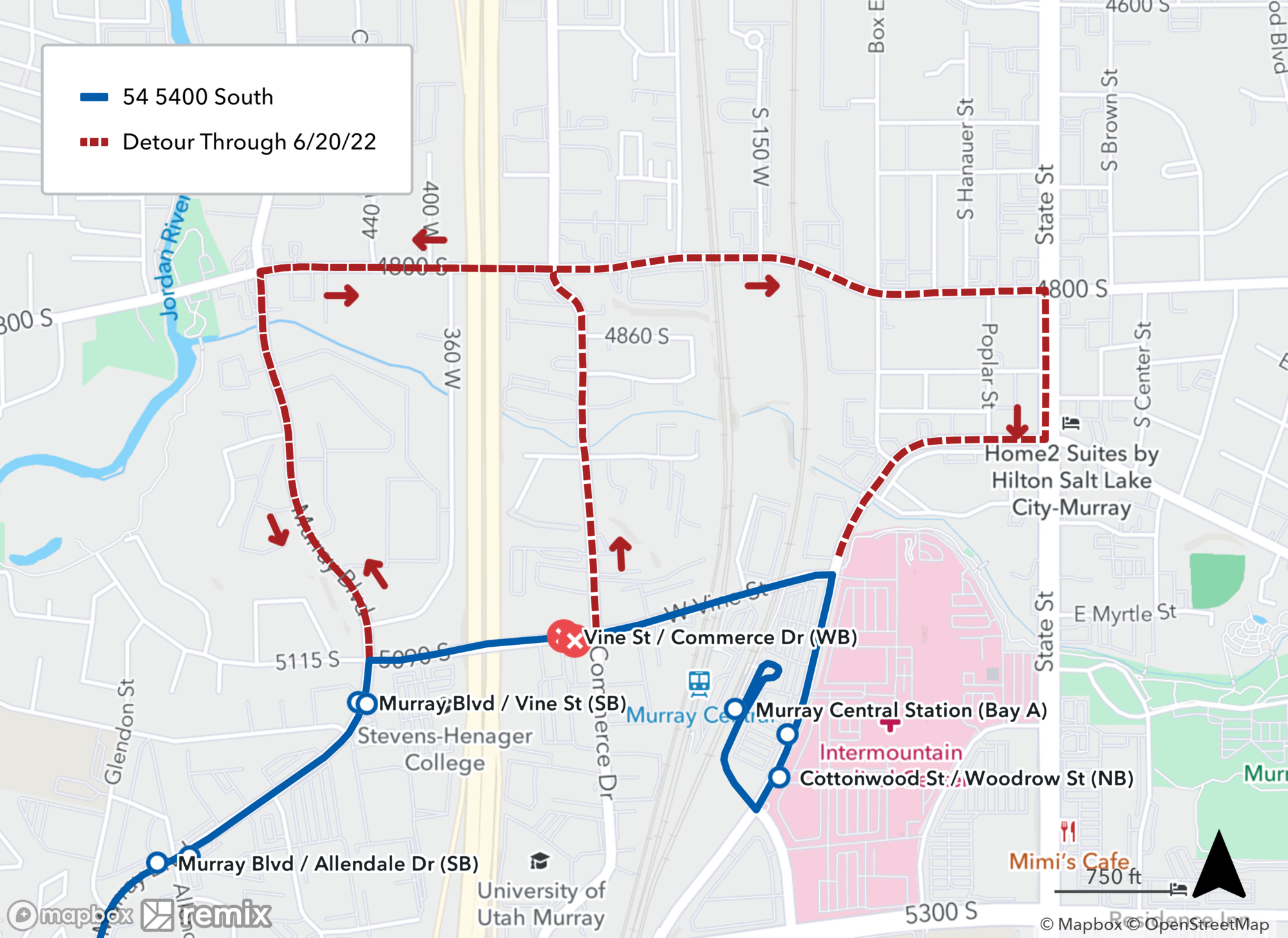 Route 54 Detour Map