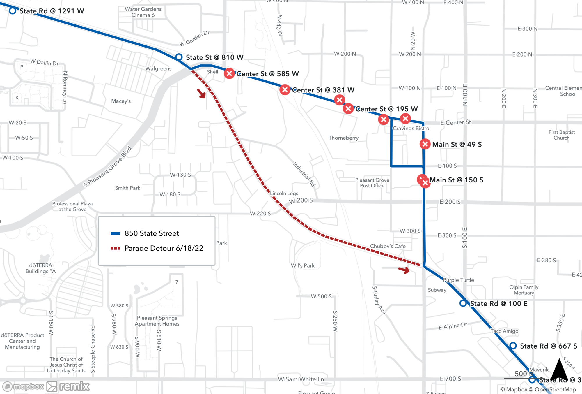 Route 850 Parade Detour Map 6/17/22