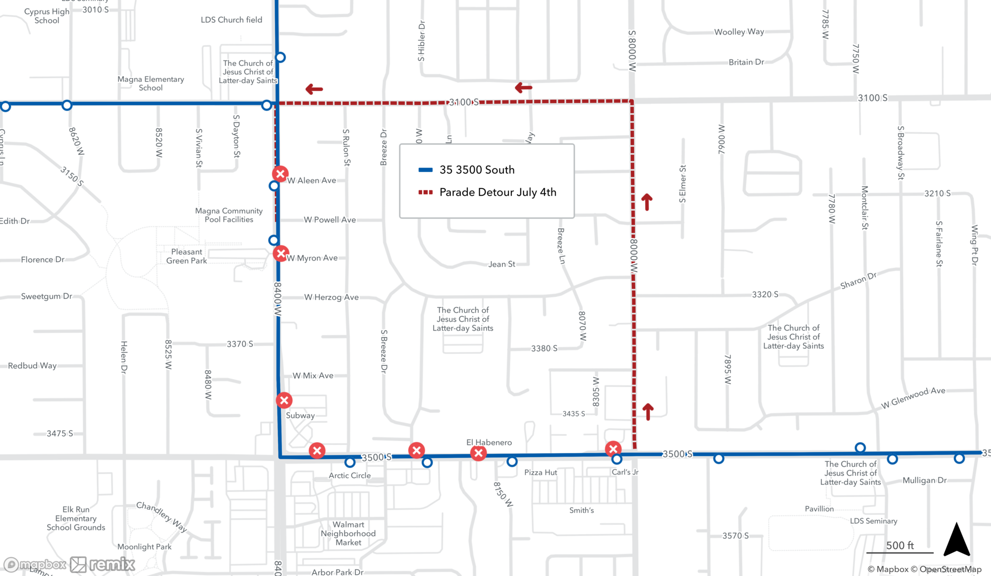 Route 35 Detour Map 07.04.2022