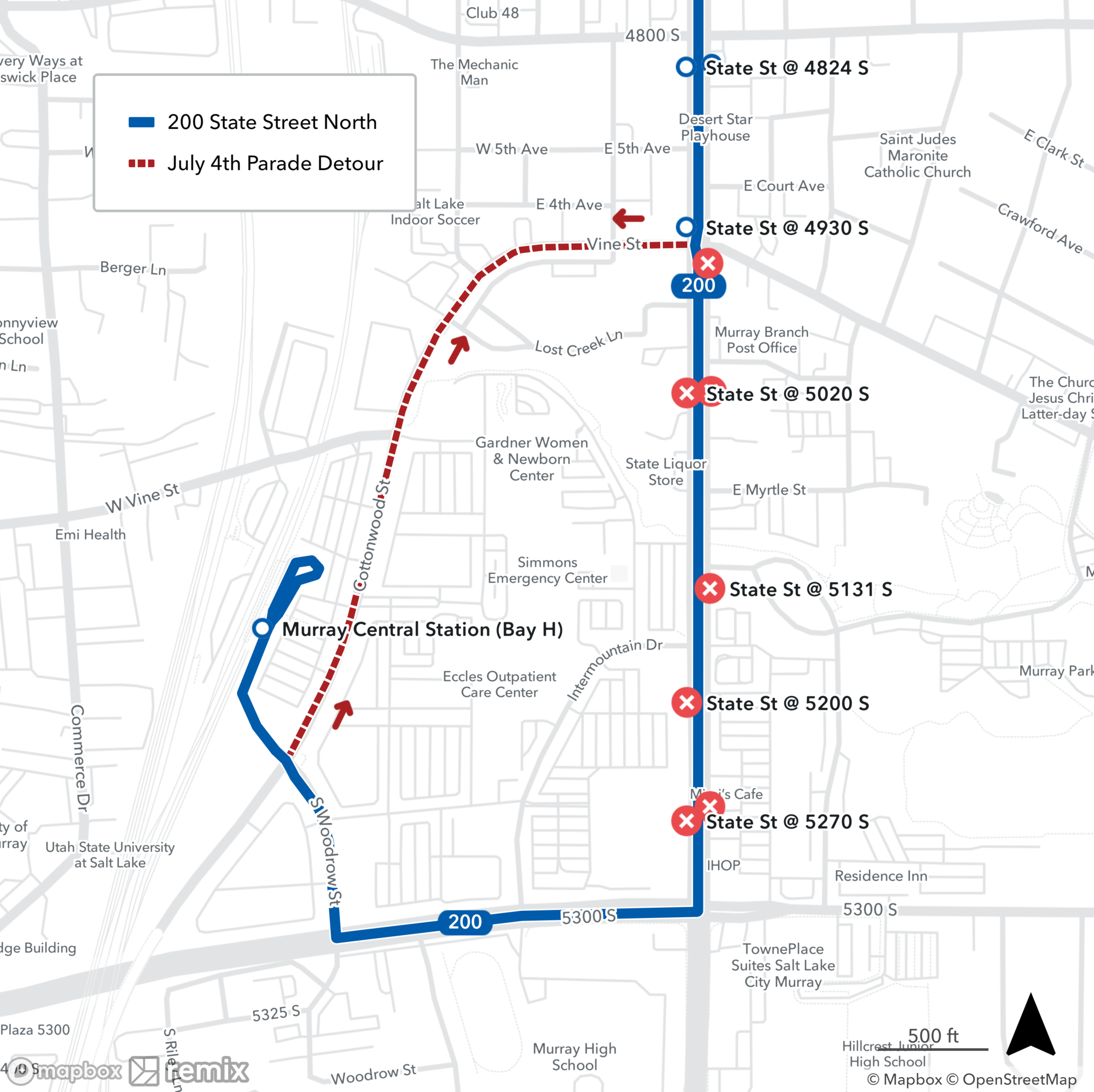 Route 200 July 4 Parade Detour Map