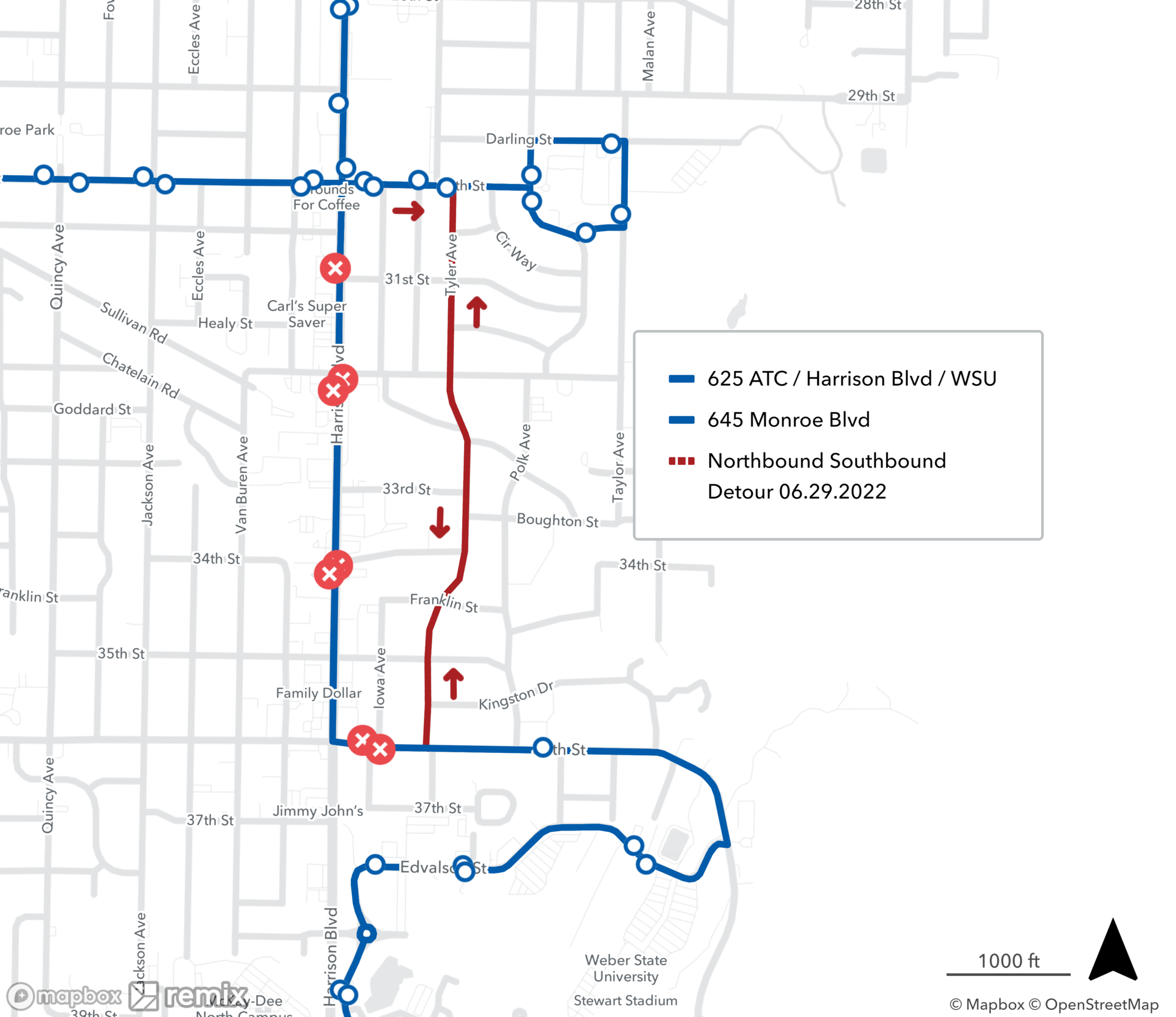 Route 625 and 645 Detour Map 6.29.22