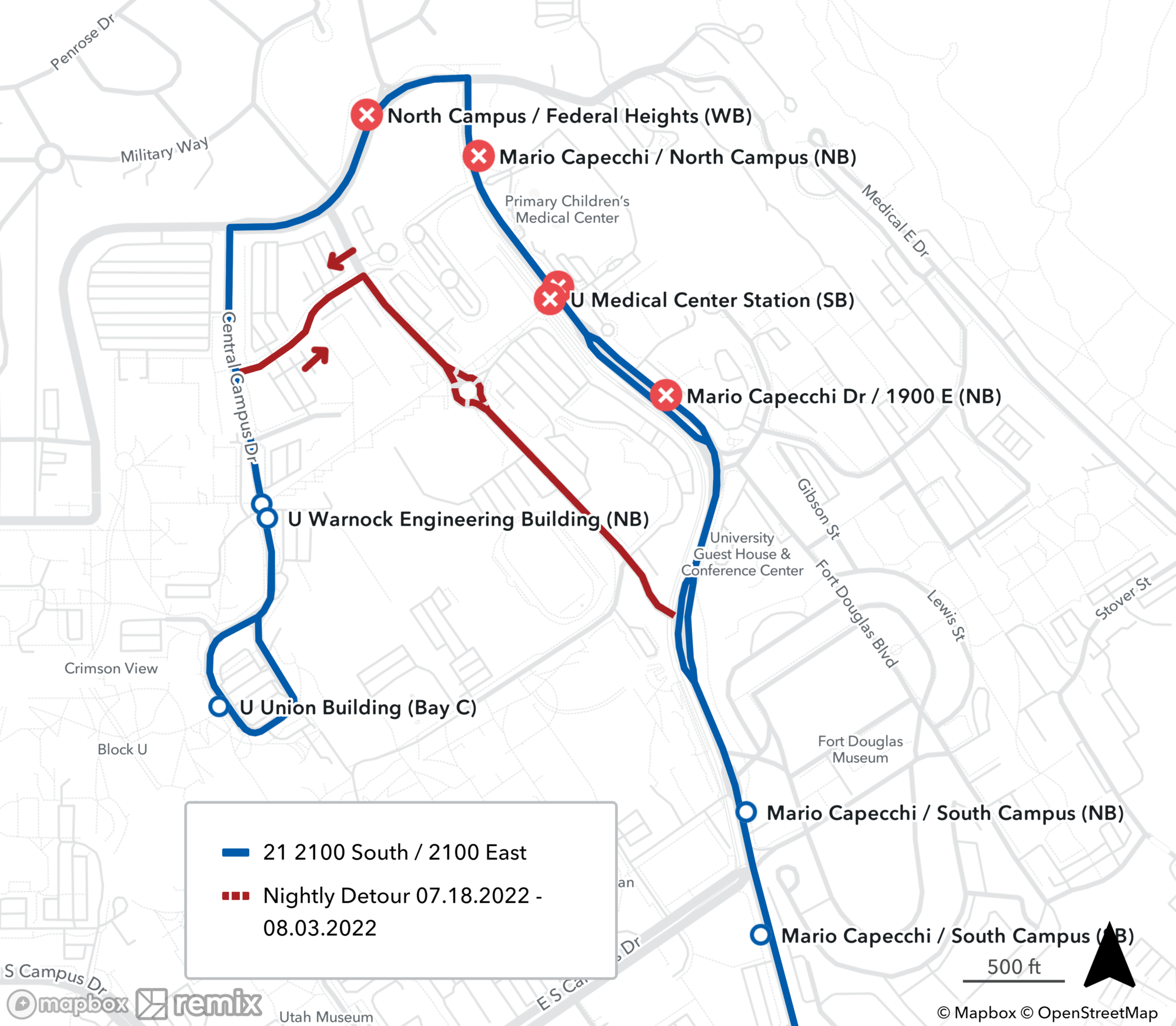 Route 21 Mario Capecchi Detour July 18-Aug 3