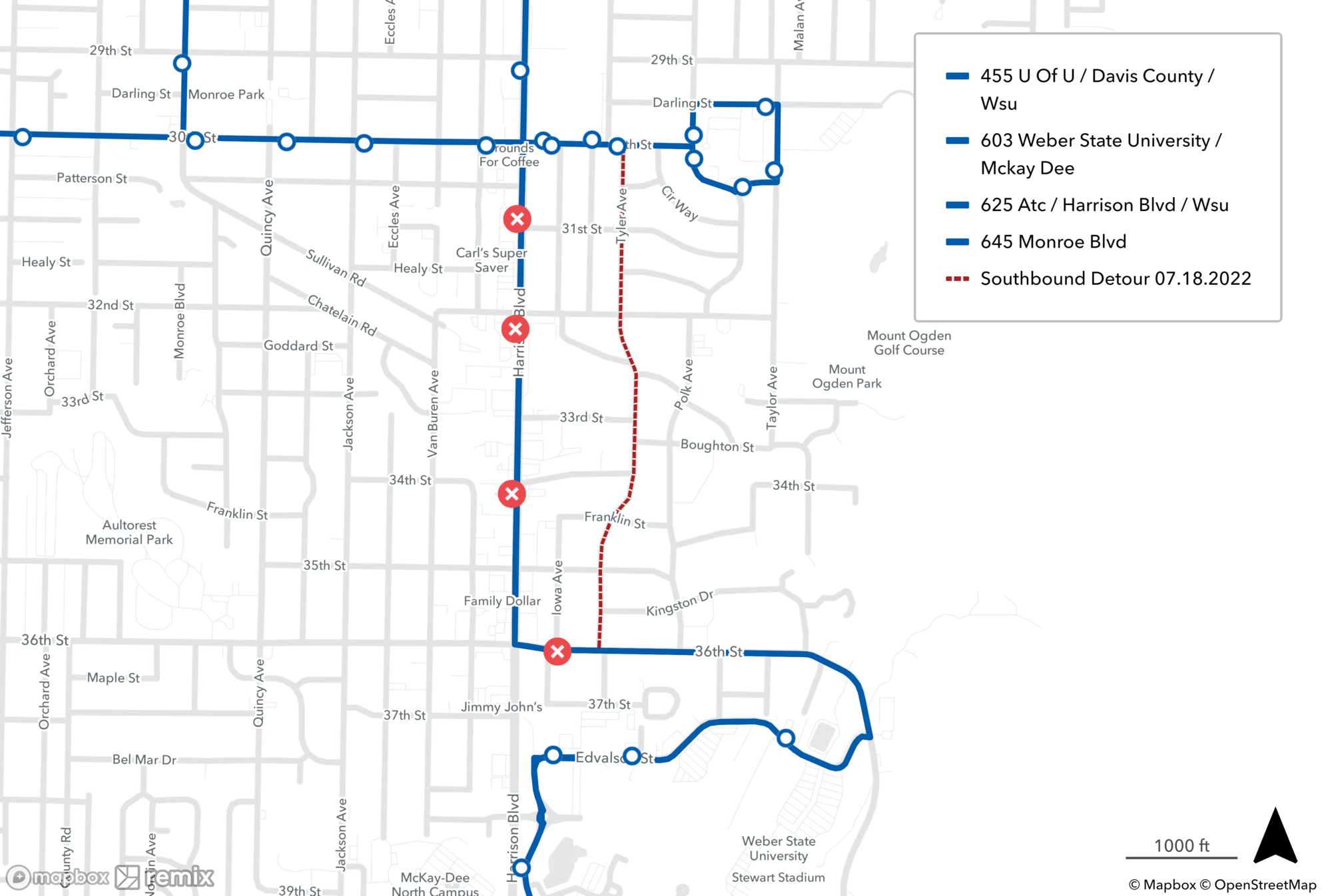 Weber State University Detour Map