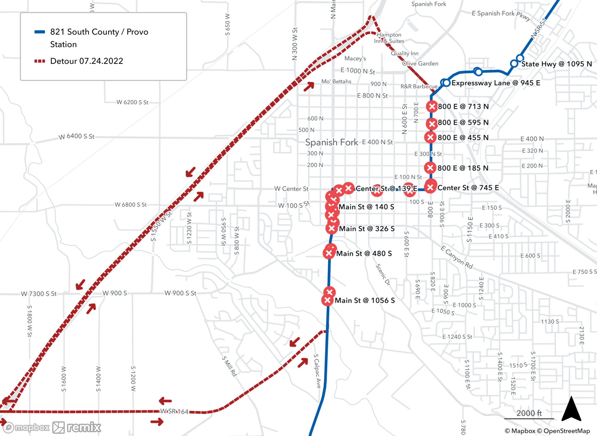 821 - South Utah County – Provo Central Station on detour July 24th