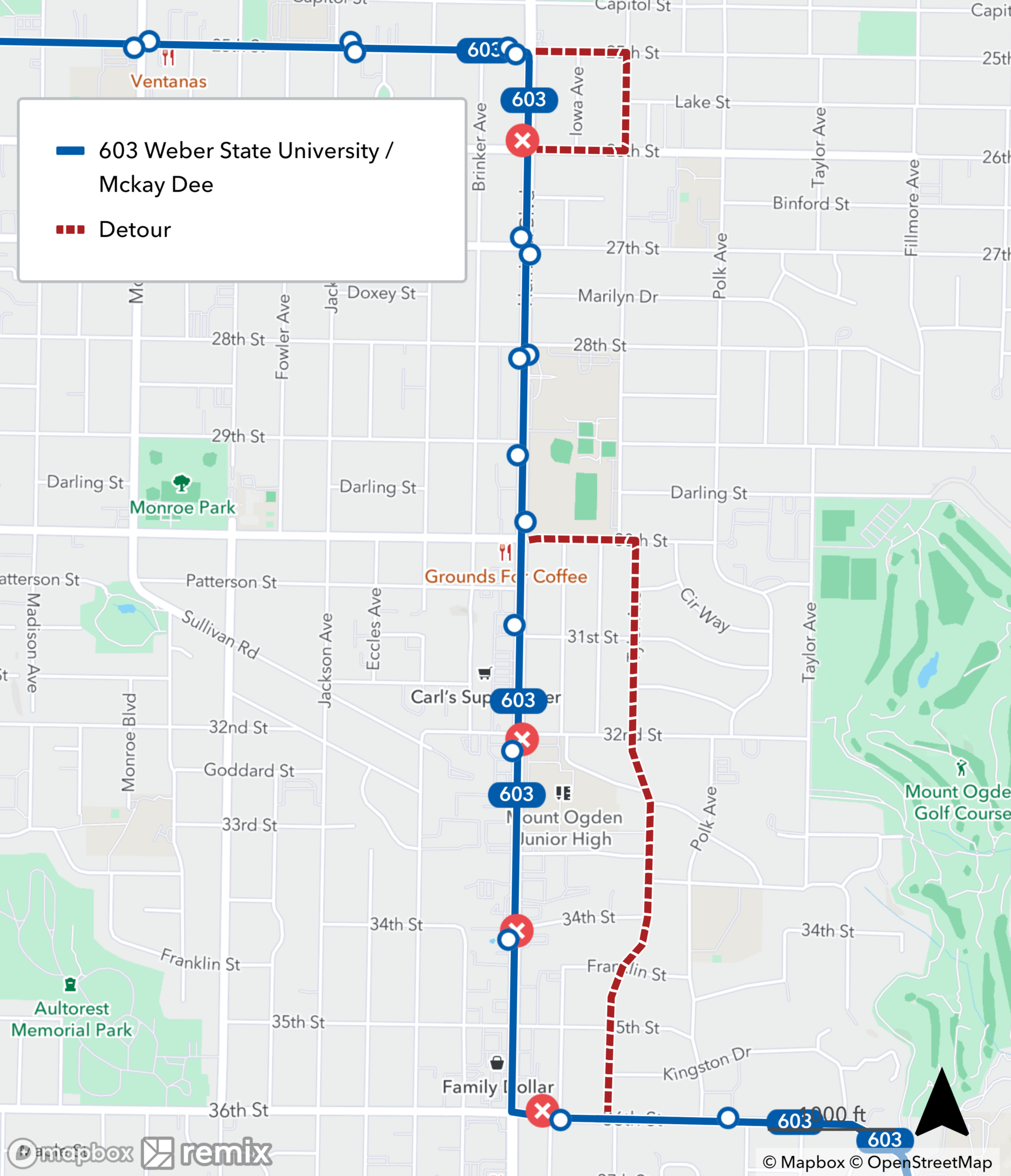 Image of the Route 603 detour for construction