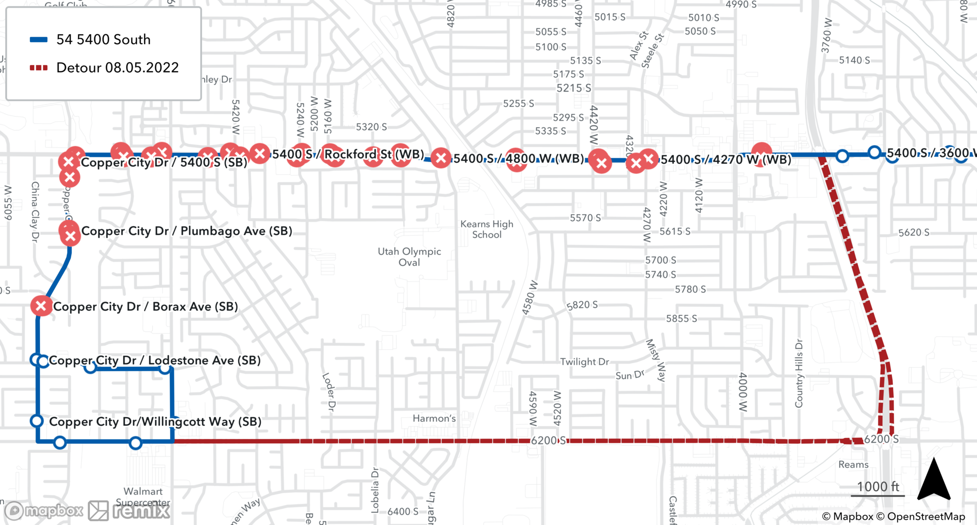 Image of the Saturday August 6th Route 54 detour