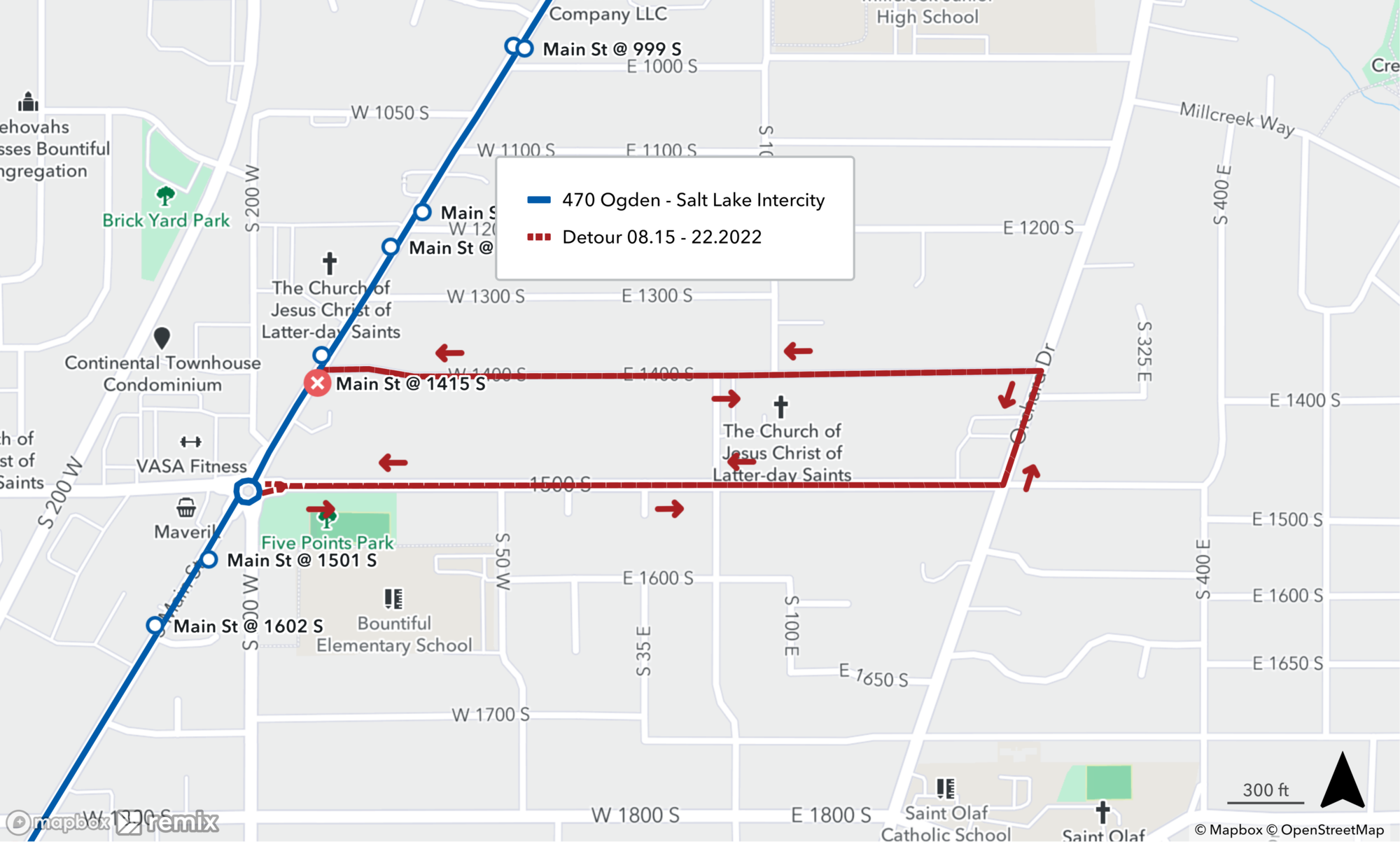 Route 470 Detour Map 08.15-22.2022