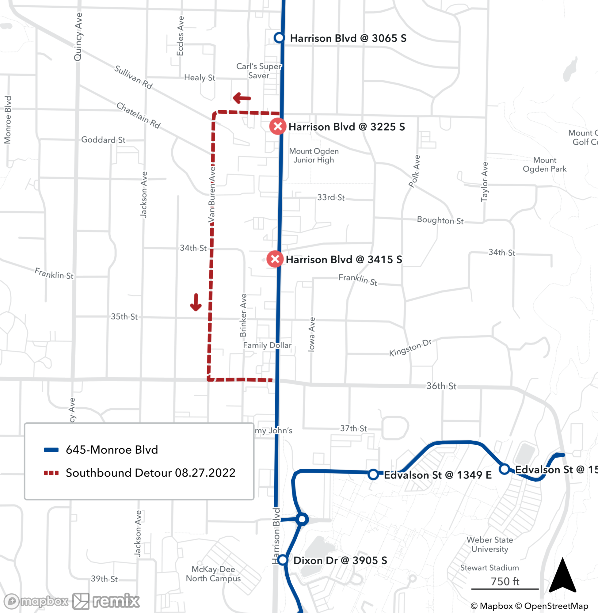 645 - Monroe Blvd detour