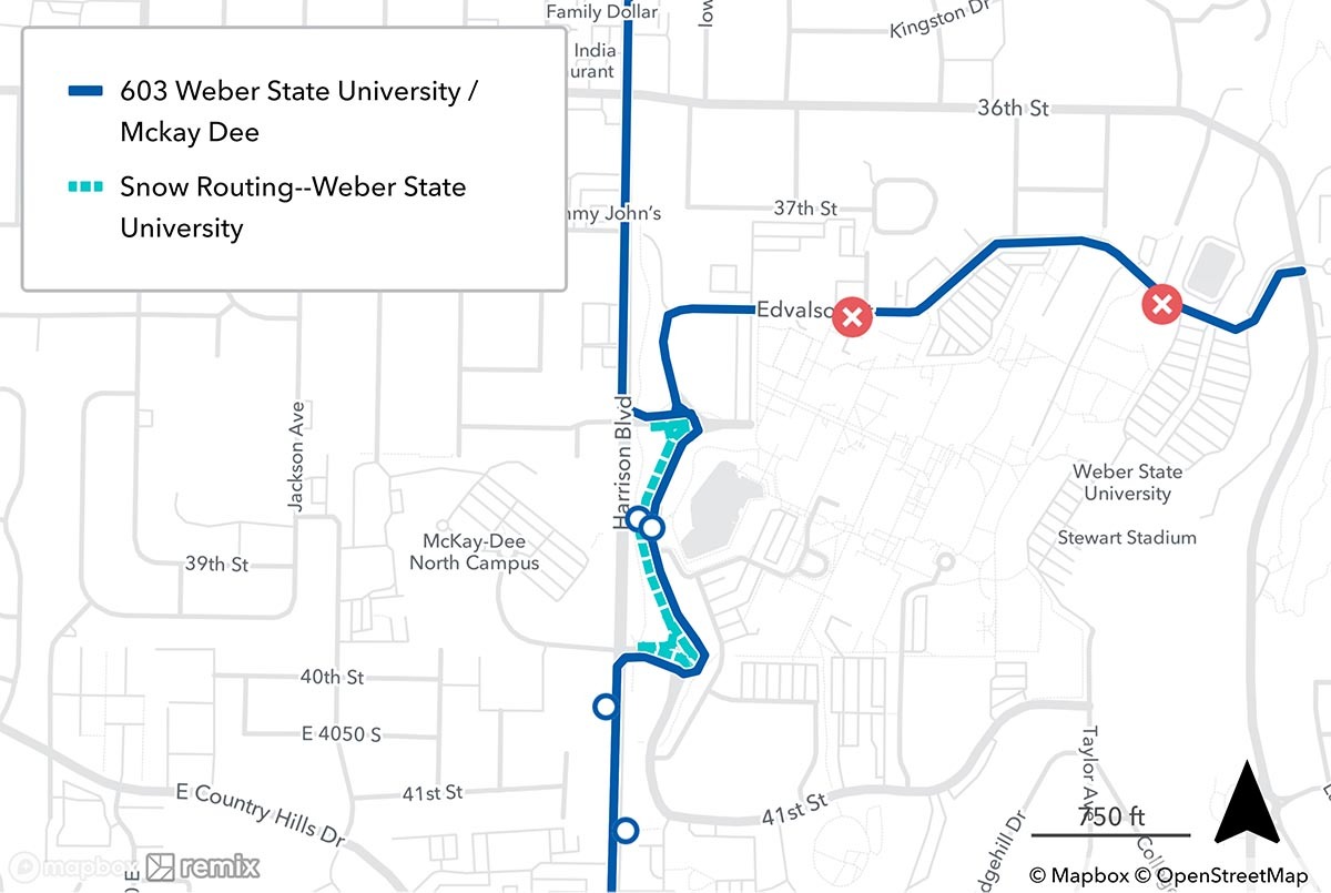 Weber State University Snow Route Map January 15th, 2023