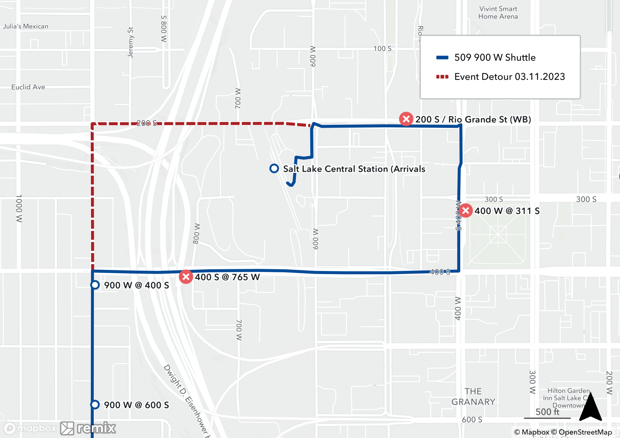 Route 509 Event Detour Map 3/11/23