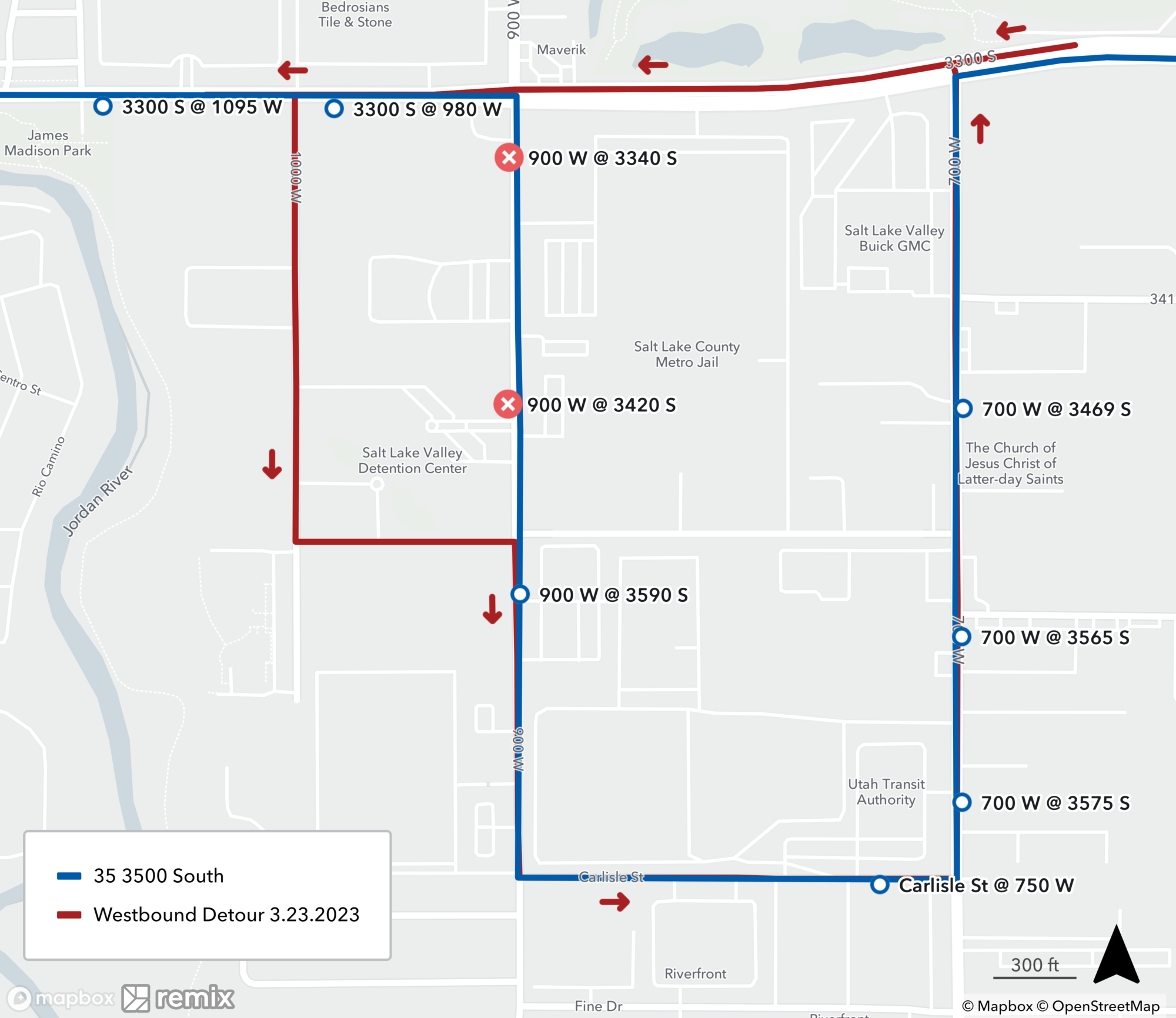 Route 35 Detour Map March 23nd, 2023