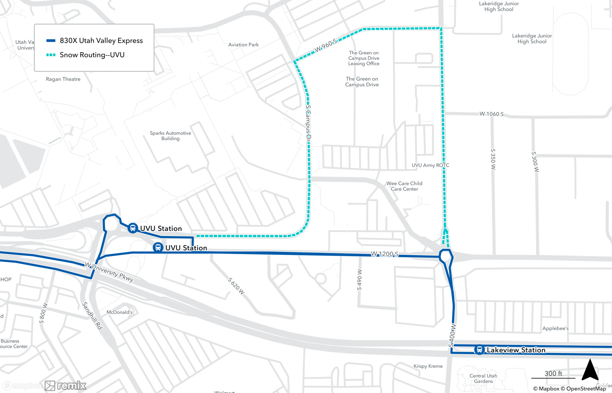 Route UVX Snow Routing Detour Map March 24th, 2023
