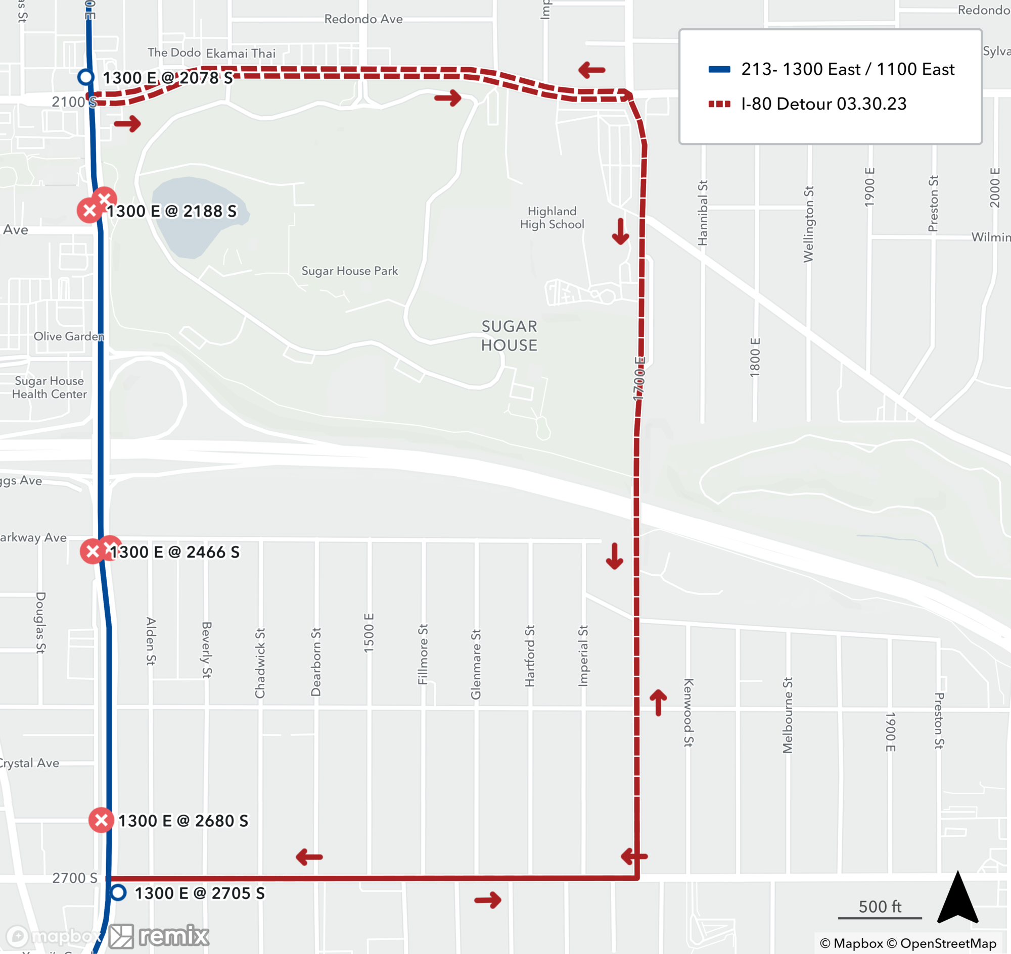 Route 213 Detour Map March 25th, 2023