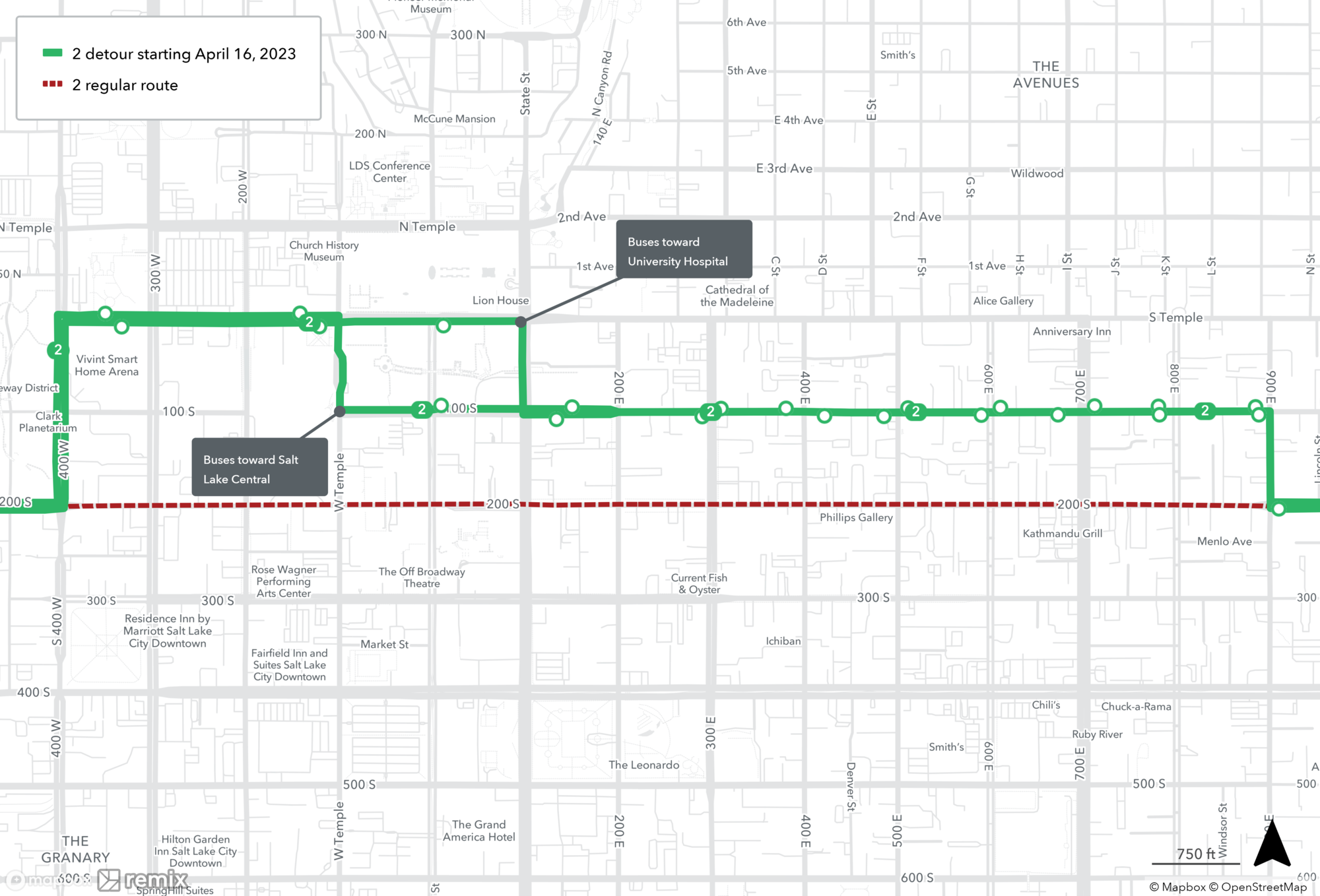 Route 2 Change Day April 16th, 2023 Map