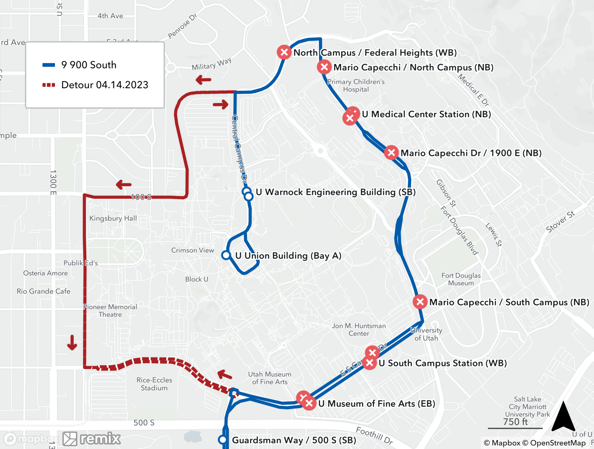 Route 9 Event Detour Map April 22nd, 2023