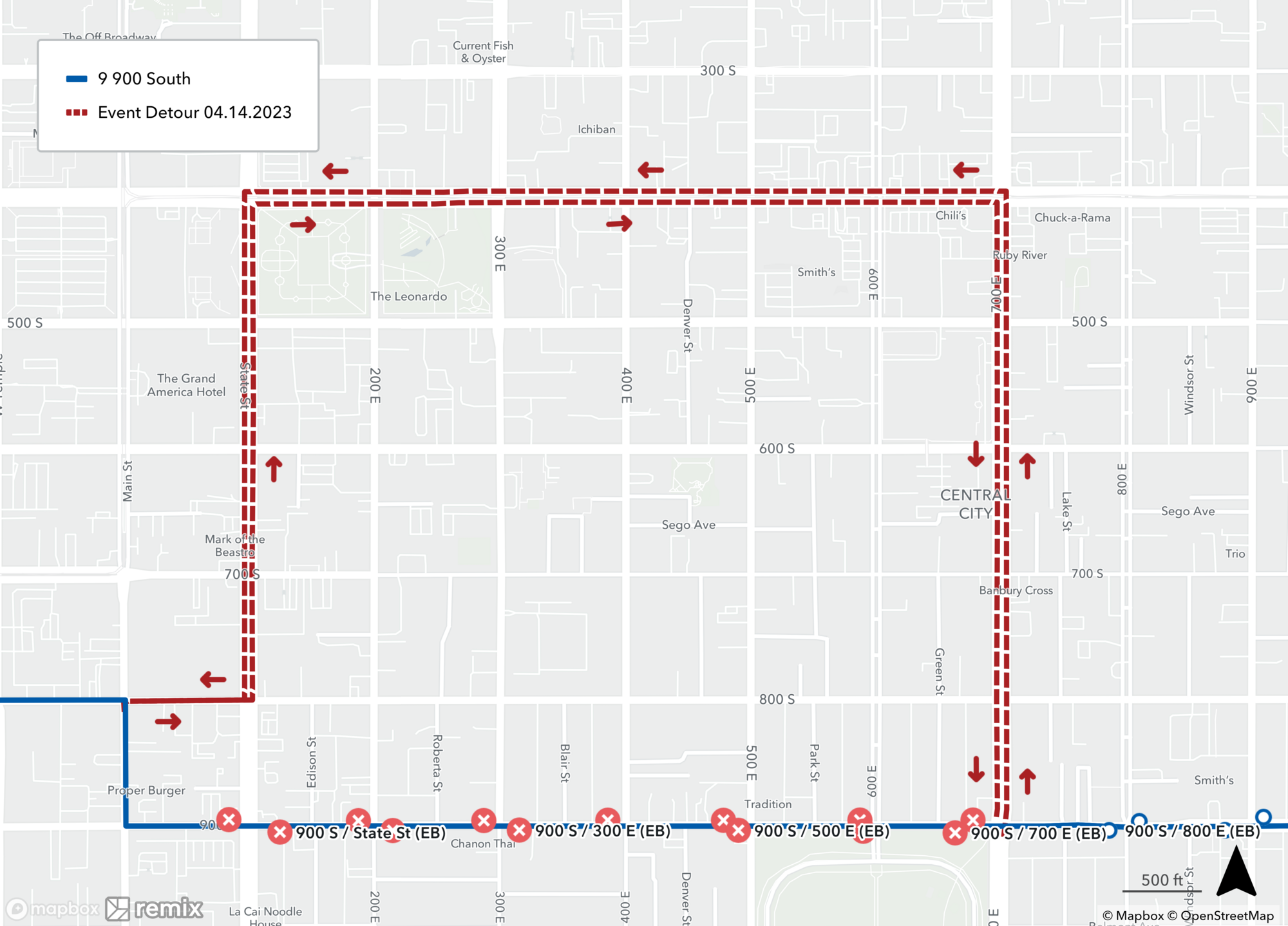 Route 9 Event Detour 2 Map April 22nd, 2023
