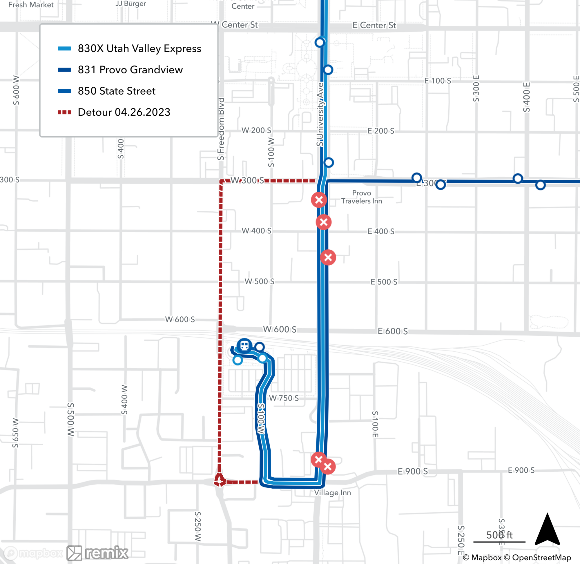 Route 830X/831/850 Detour Map 4/26/23