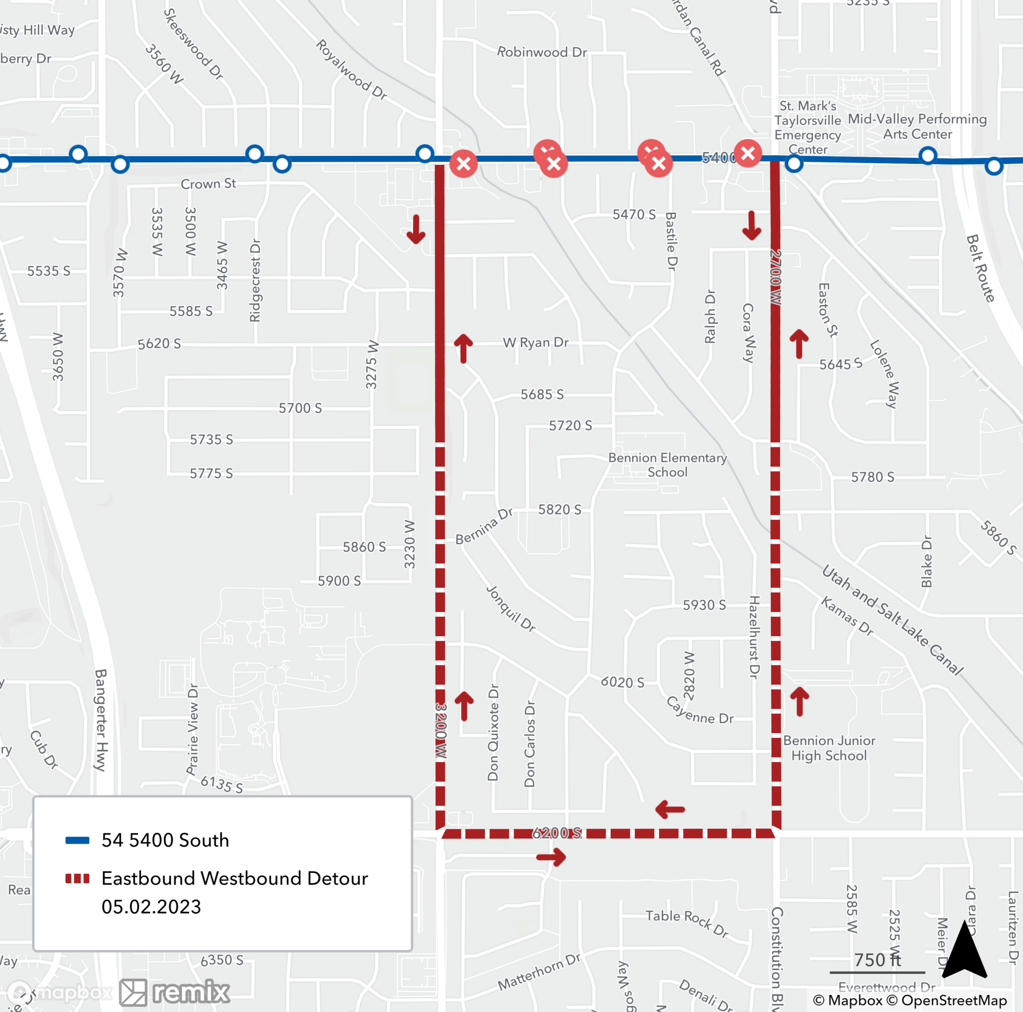 Route 54 Detour Map 5/2/23