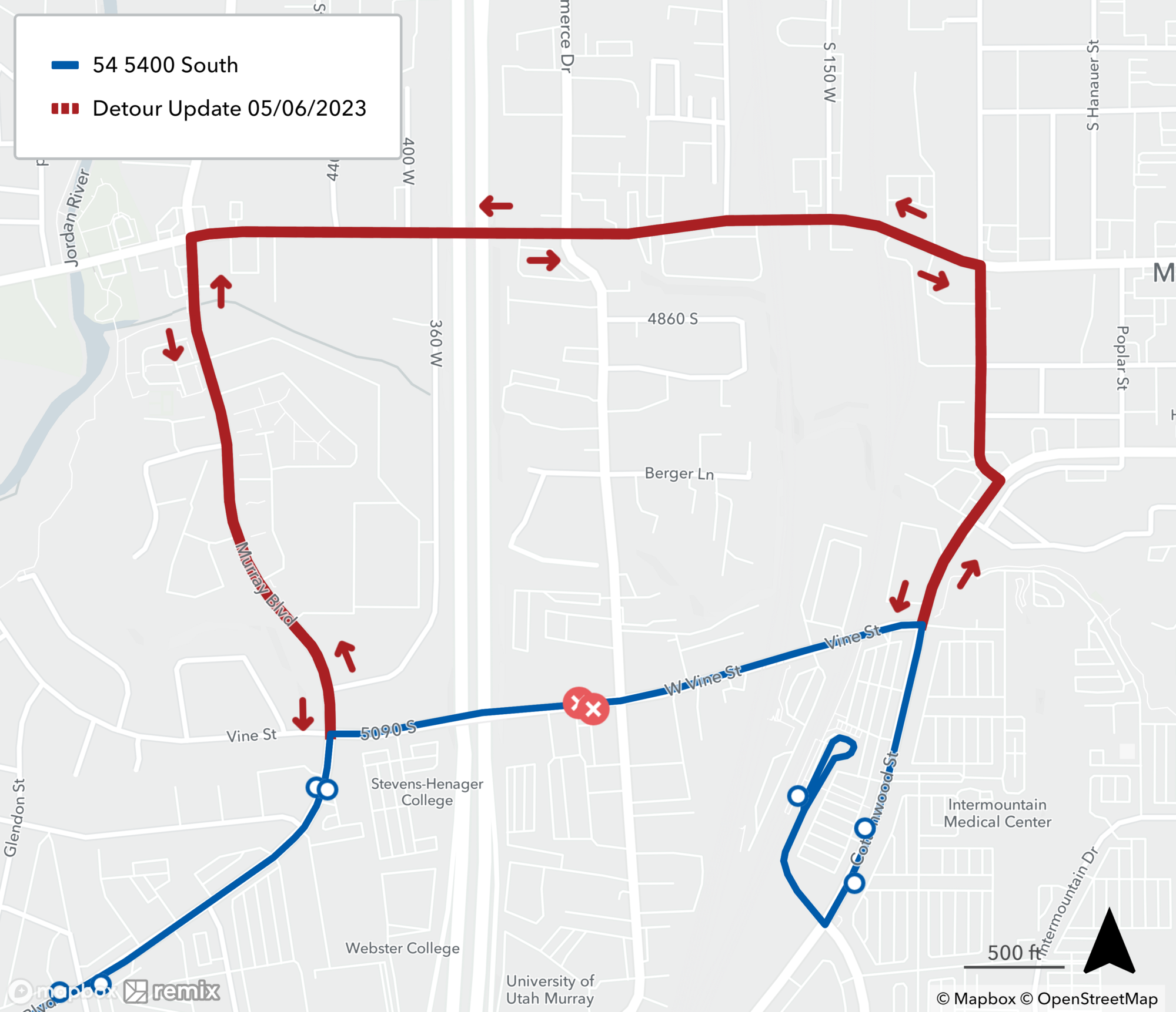 Route 54 Detour Map