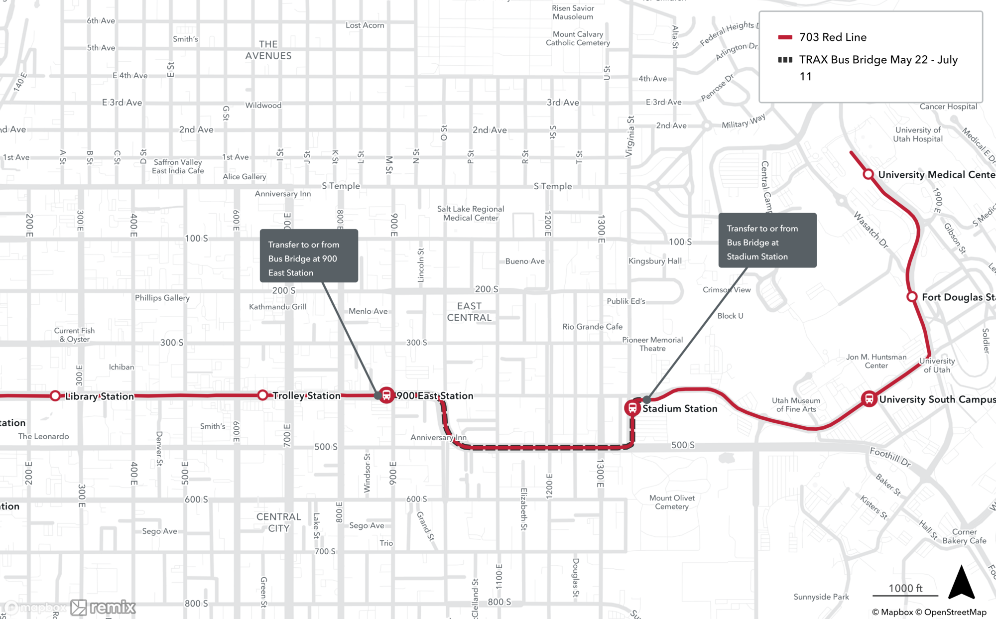 TRAX Red Line Construction & Bus Bridge