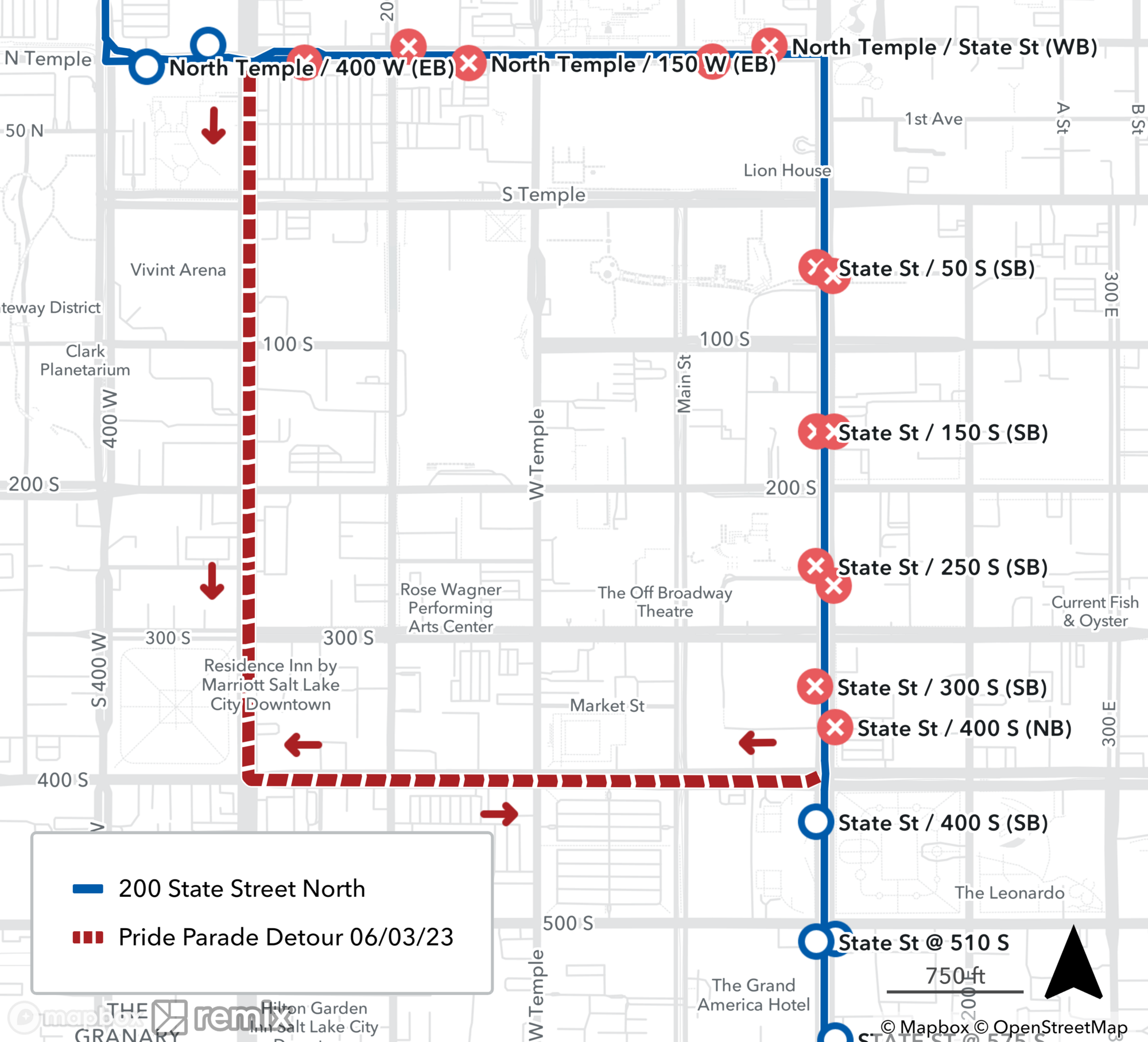 Route 200 Pride Parade Detour Map June 3rd, 2023