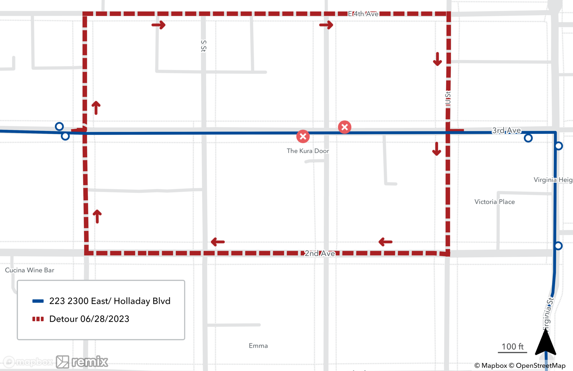 Route 223 detour map 6/28/23