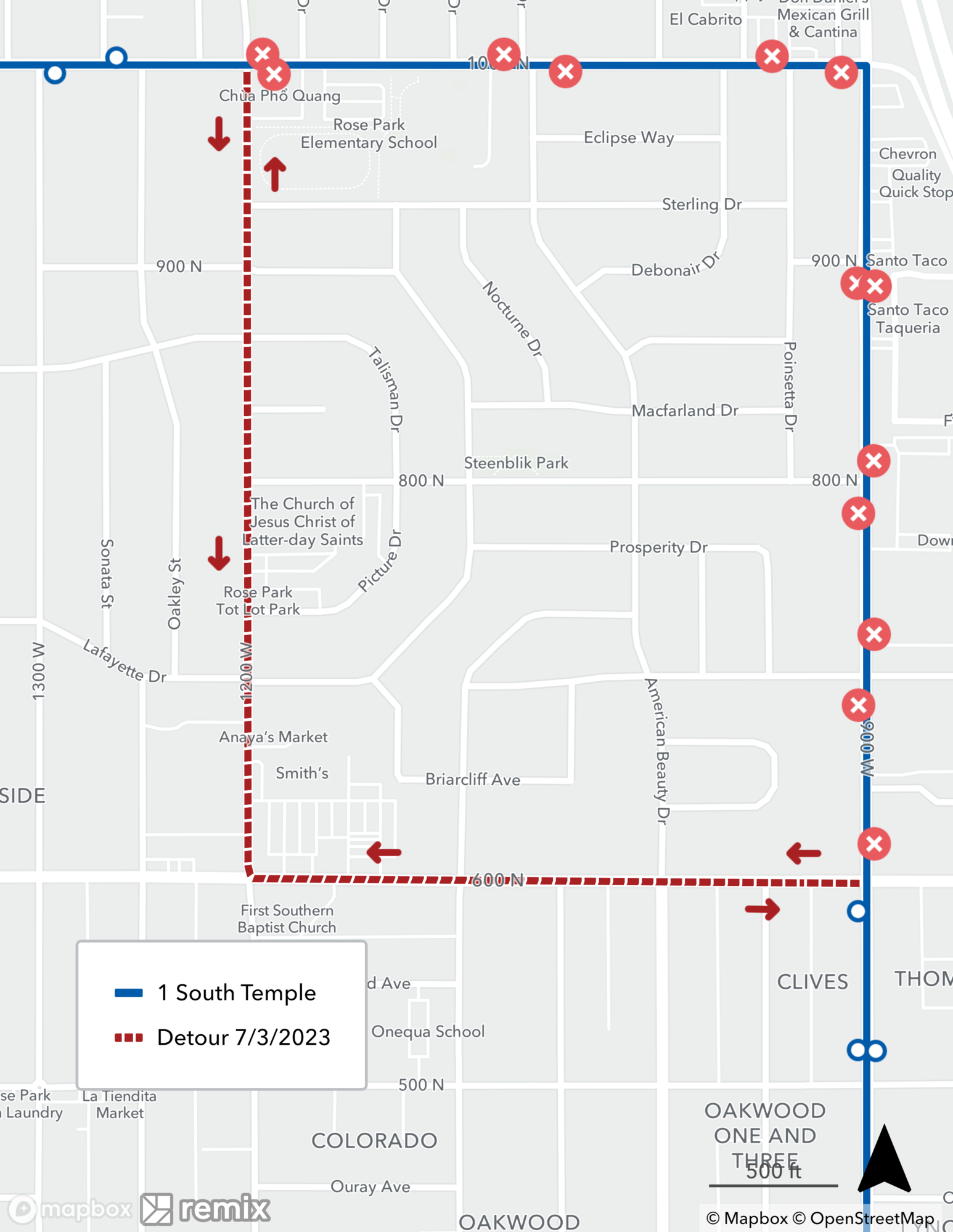 Route 1 detour map July 3rd 2023