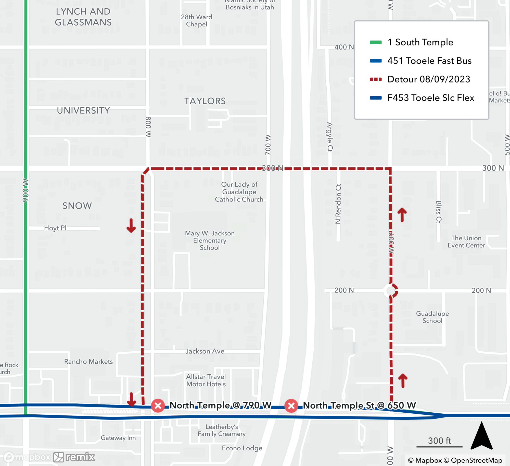 Routes 1, 451, F453 Detour Map August 9th, 2023