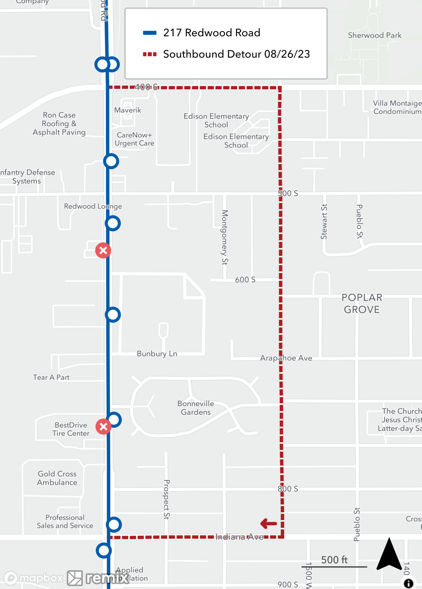 Route 217 Detour Map August 26th, 2023