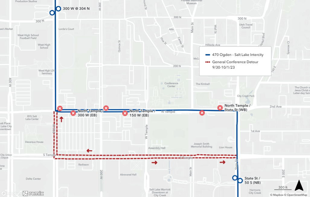 Route 470 General Conference Detour 9/30-10/1, 2023