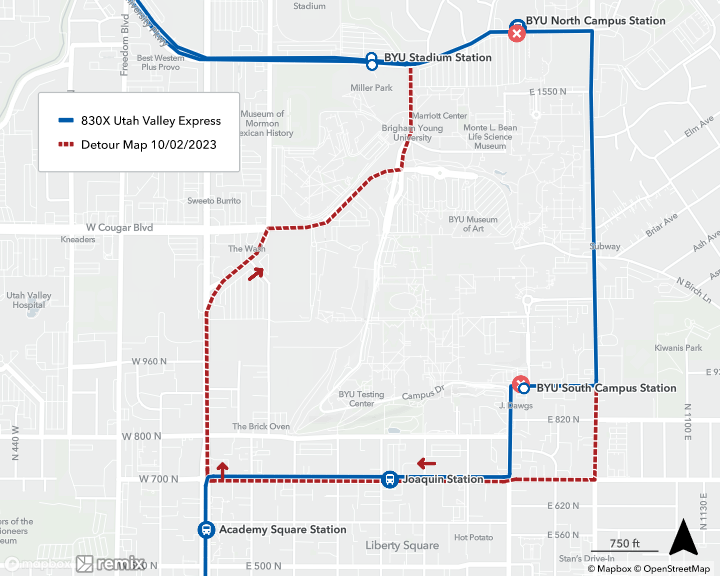 UVX - Utah Valley Express on updated Detour - Utah Transit Authority