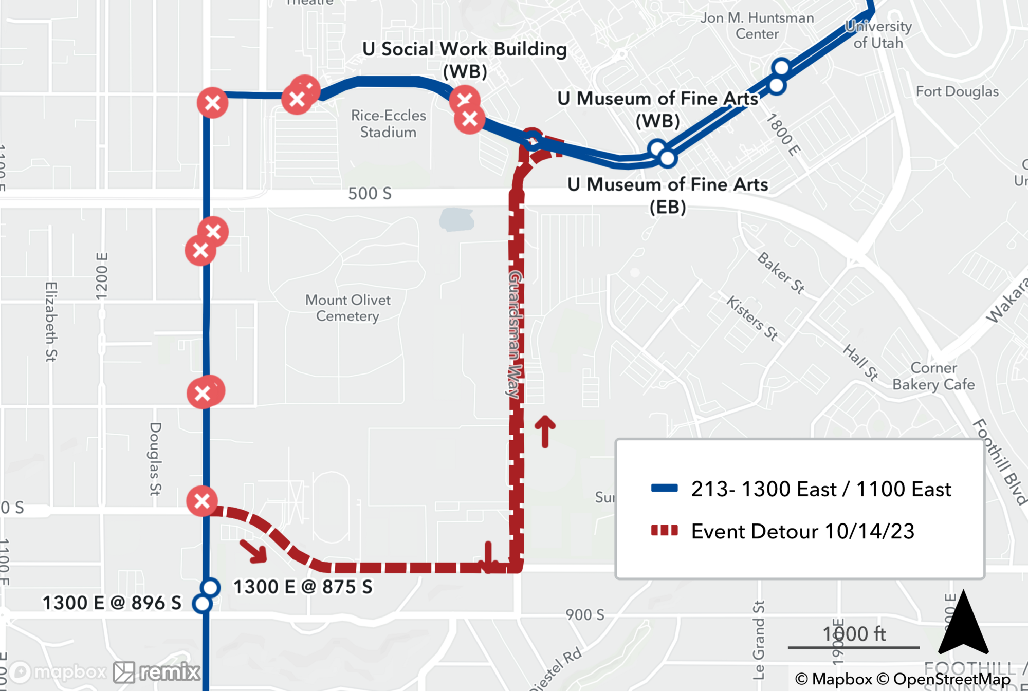 Route 213 event detour map October 14th 2023