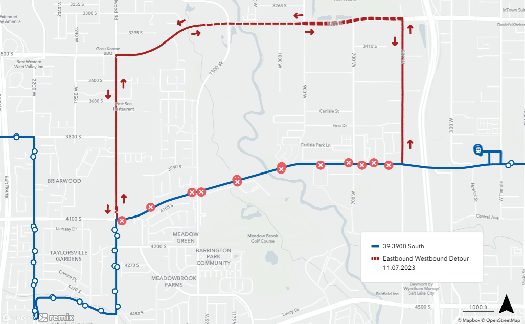 Route 39 Detour Map 11/7/23