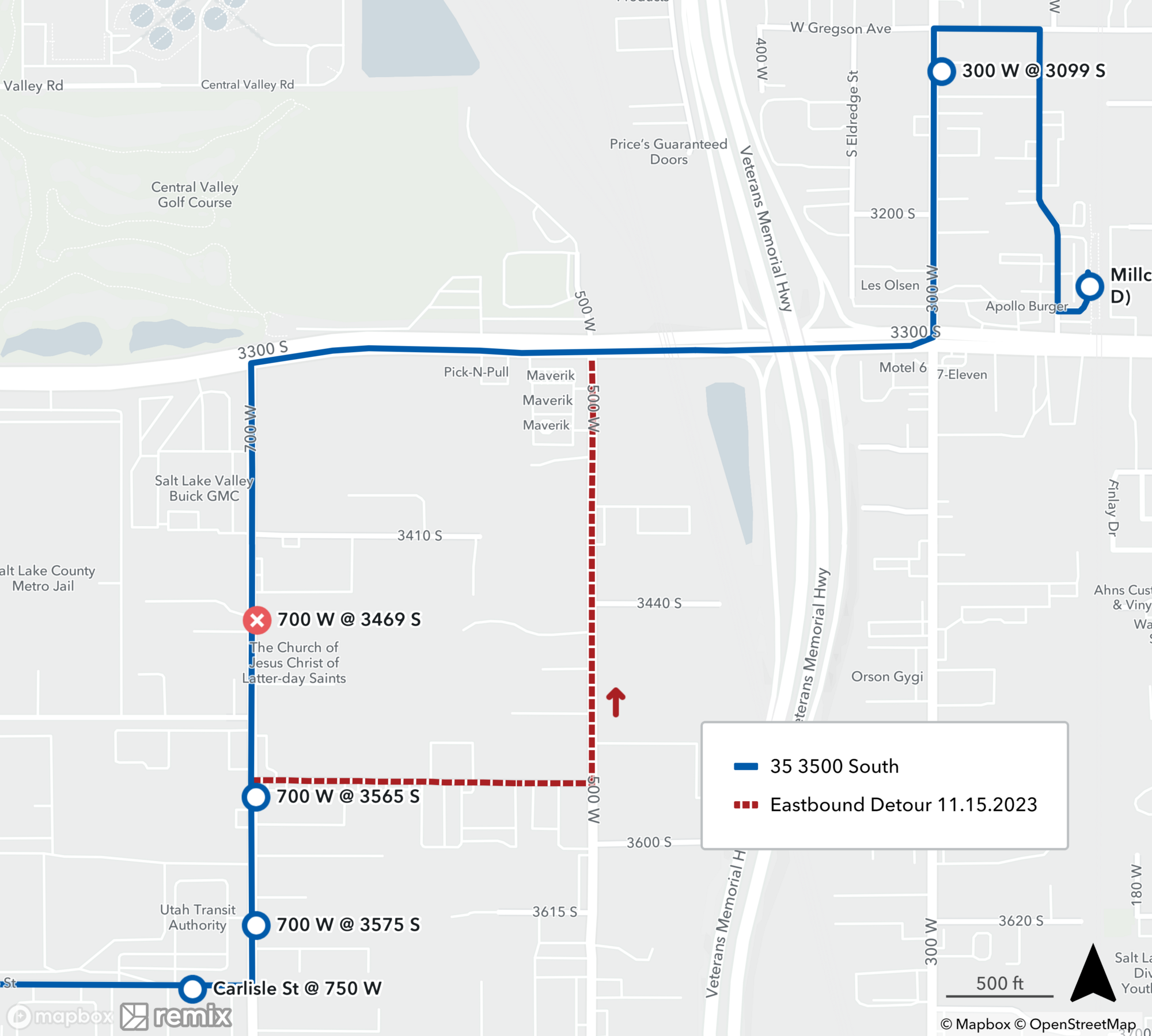 Route 35 Detour Map 11/15/23