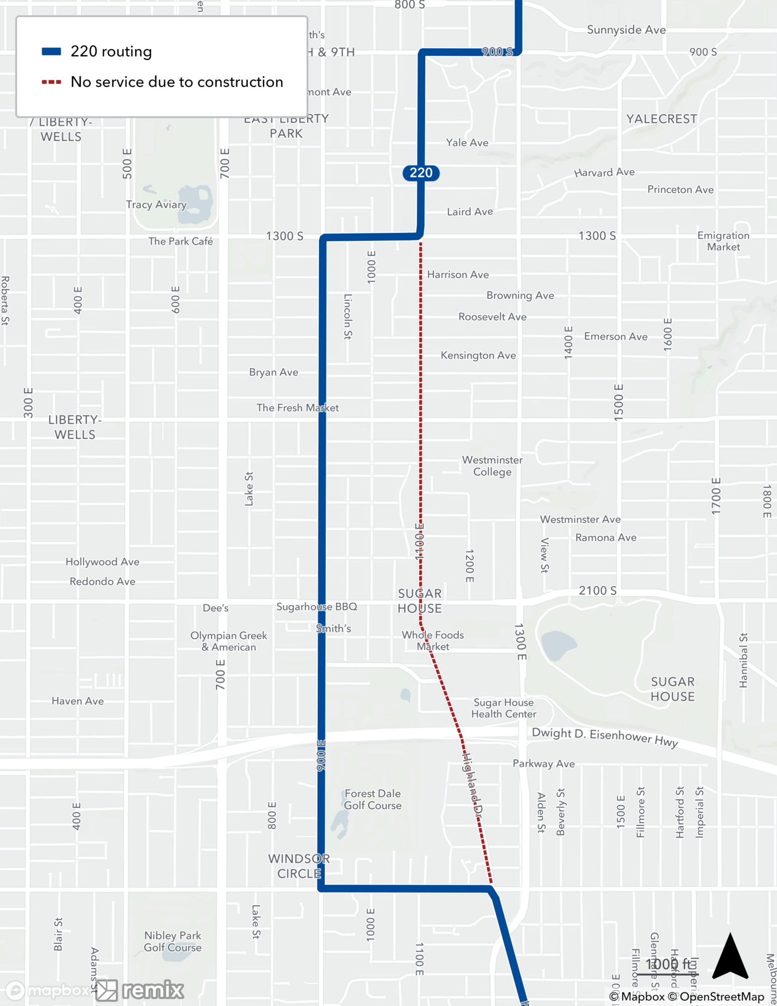 Route 220 Change Day Map 11/26/23