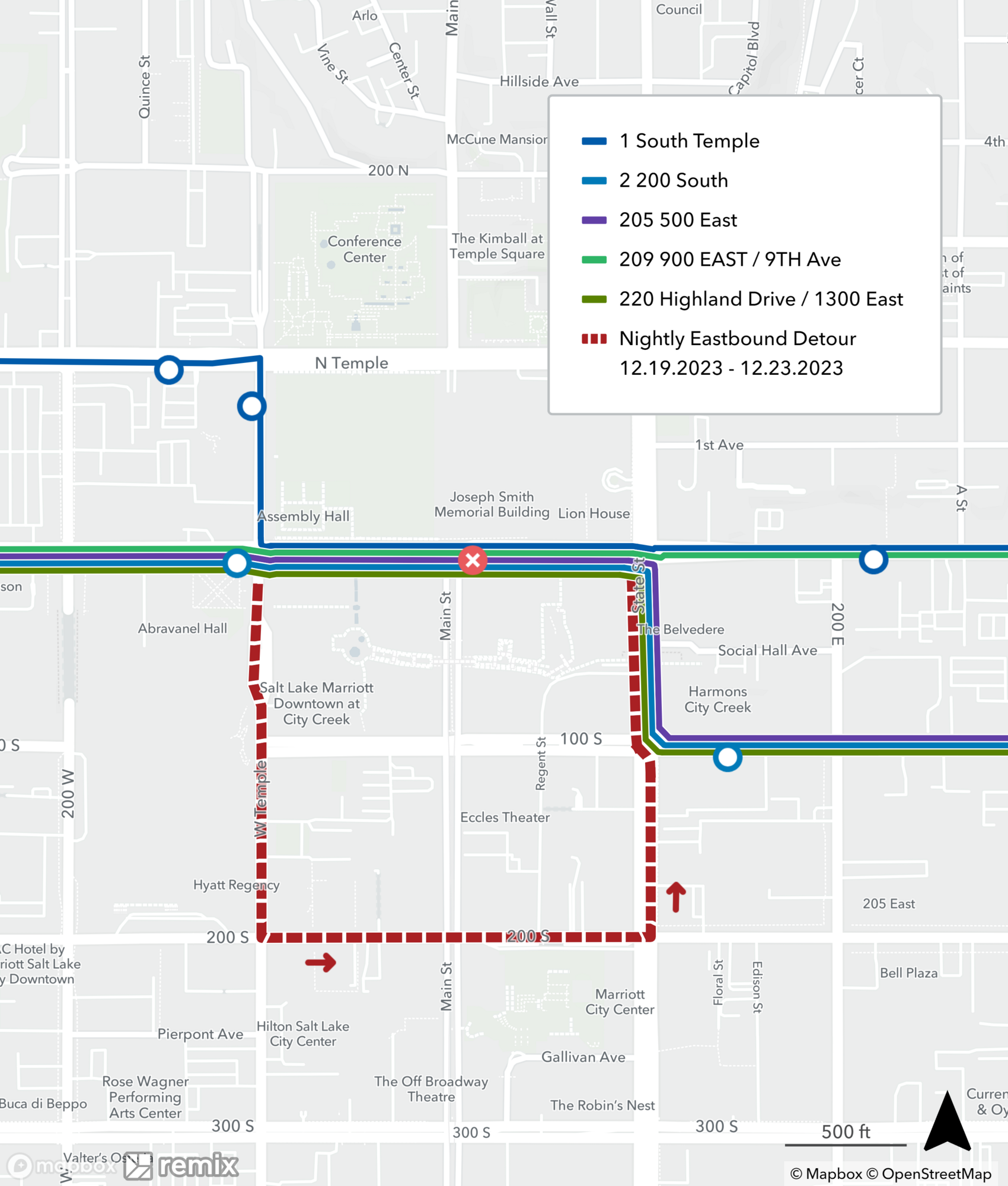 Route 1/2/205/209/220 Detour Map 12/19/23