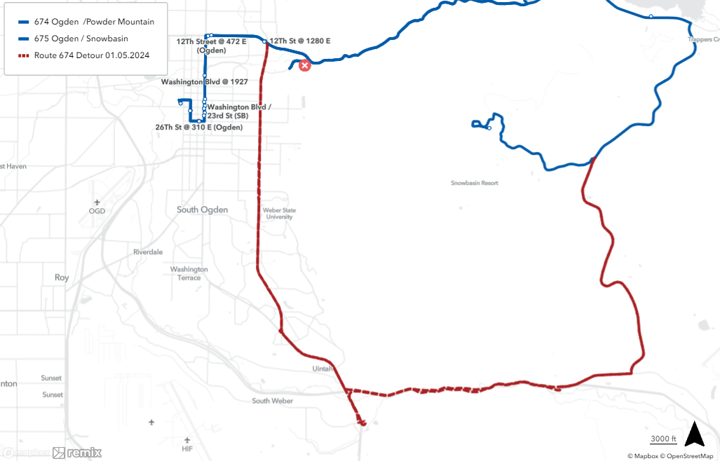 Route 674 and 675 Detour Map January 5th, 2024