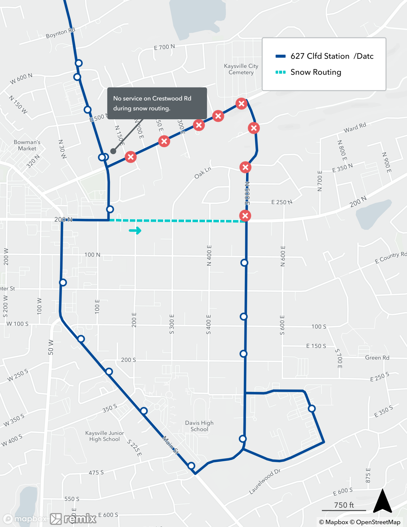 Route 627 Snow Routing January 5, 2024