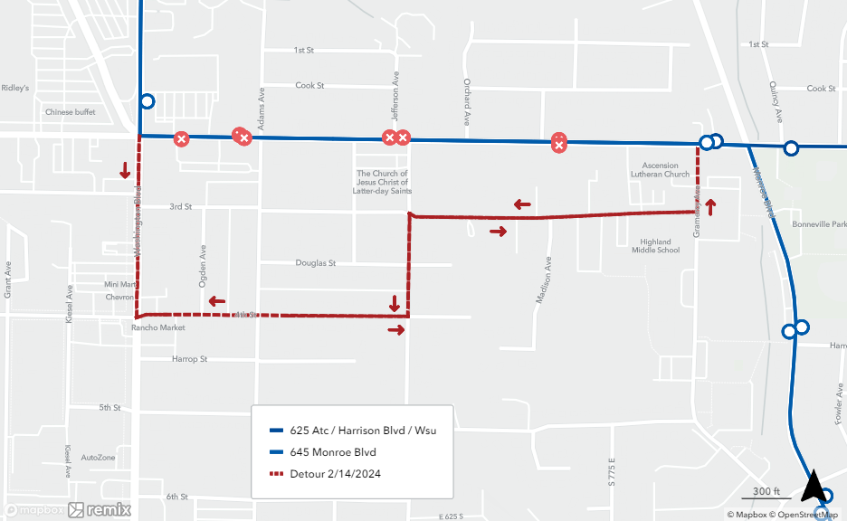 Routes 625 and 645 detour map February 14th 2024