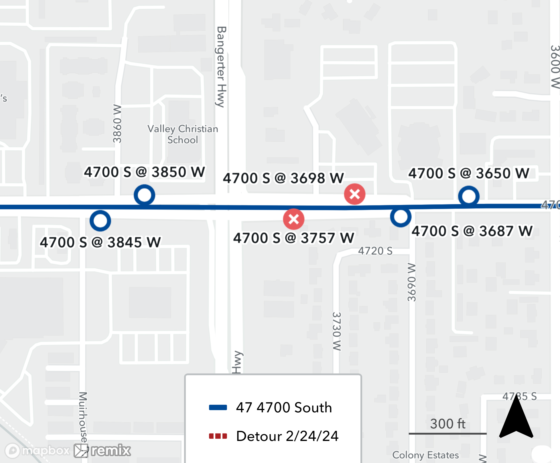 Route 47 stop closure map