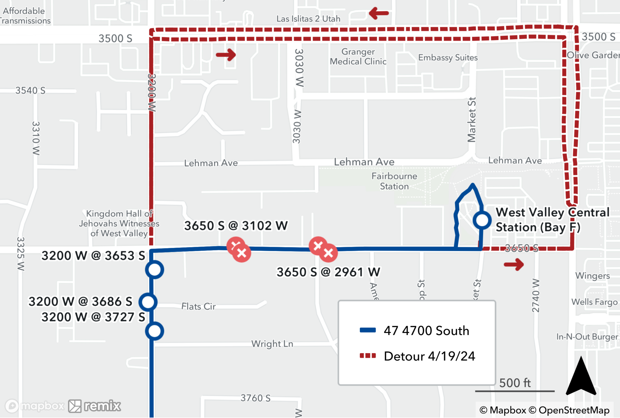Route 47 detour map April 19th 2024