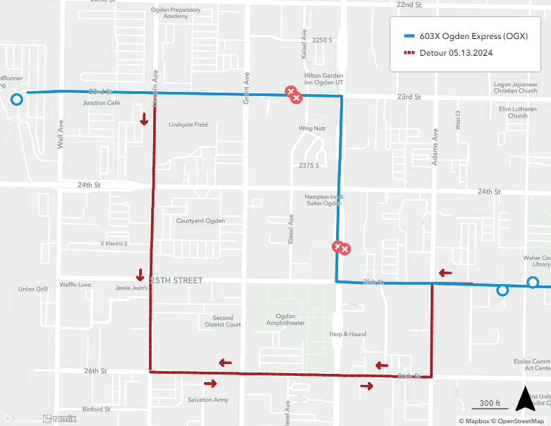 Route 603X/OGX Detour Map May 13th, 2024